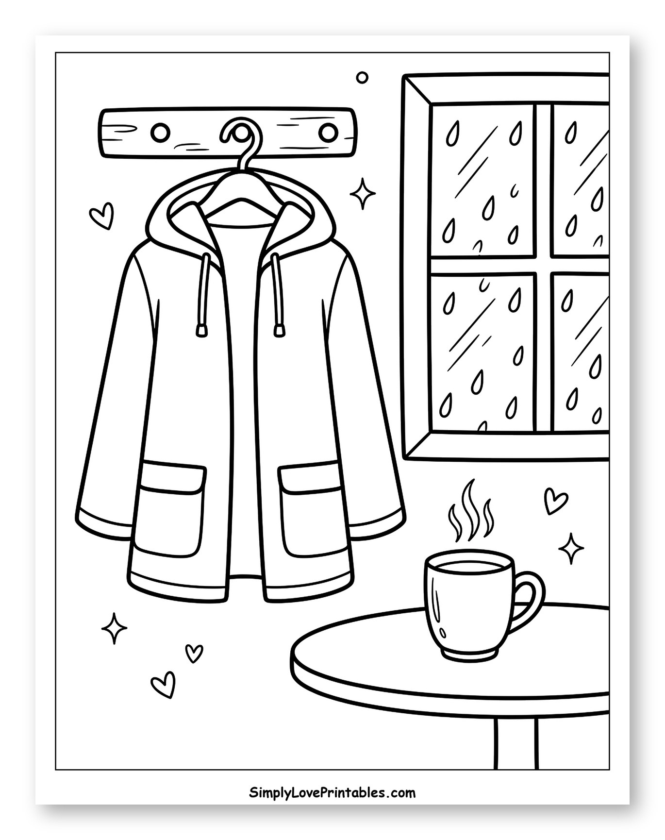 Rain Jacket Hanging by a Window with Coffee