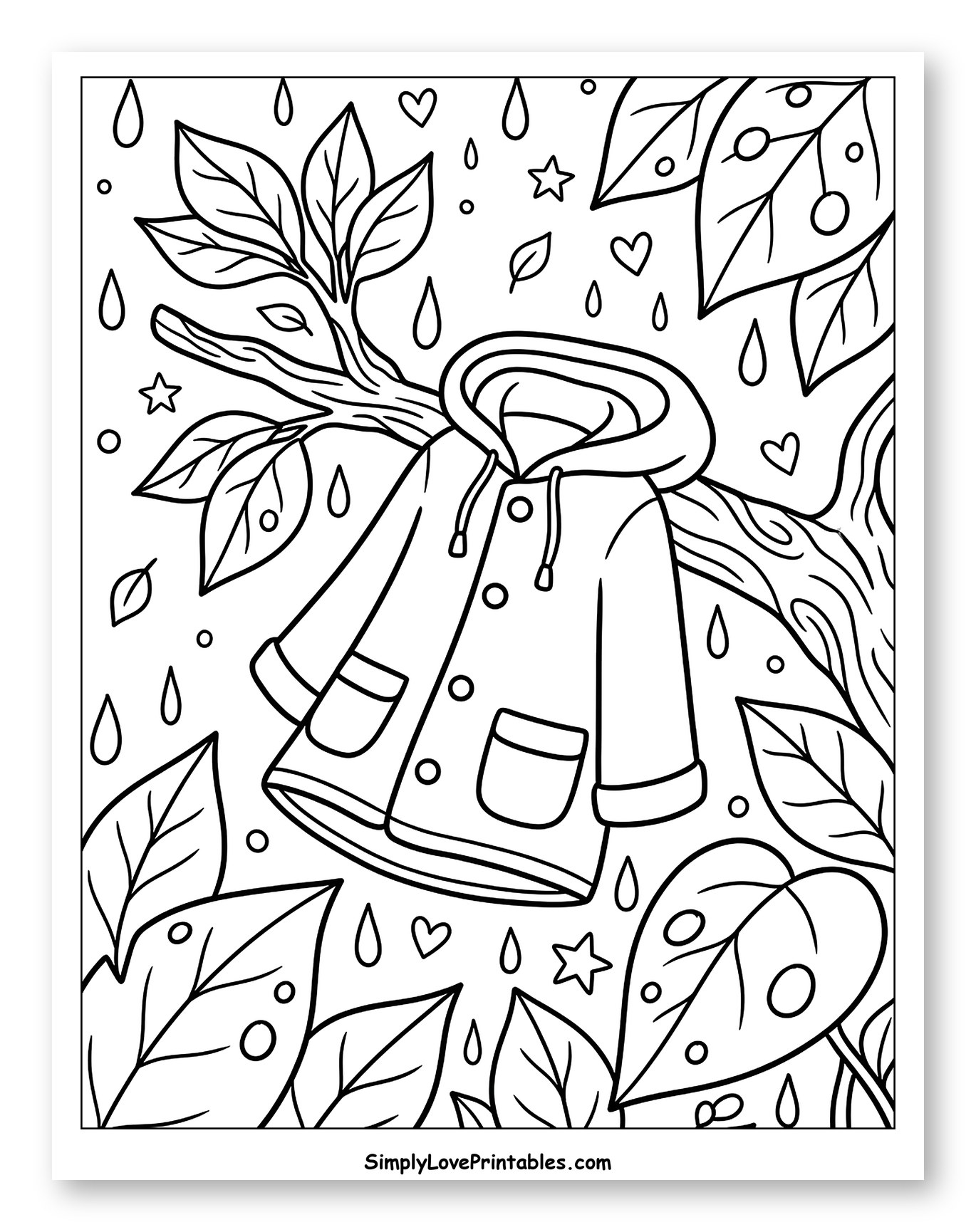 Rain Jacket with Leaves and Raindrops