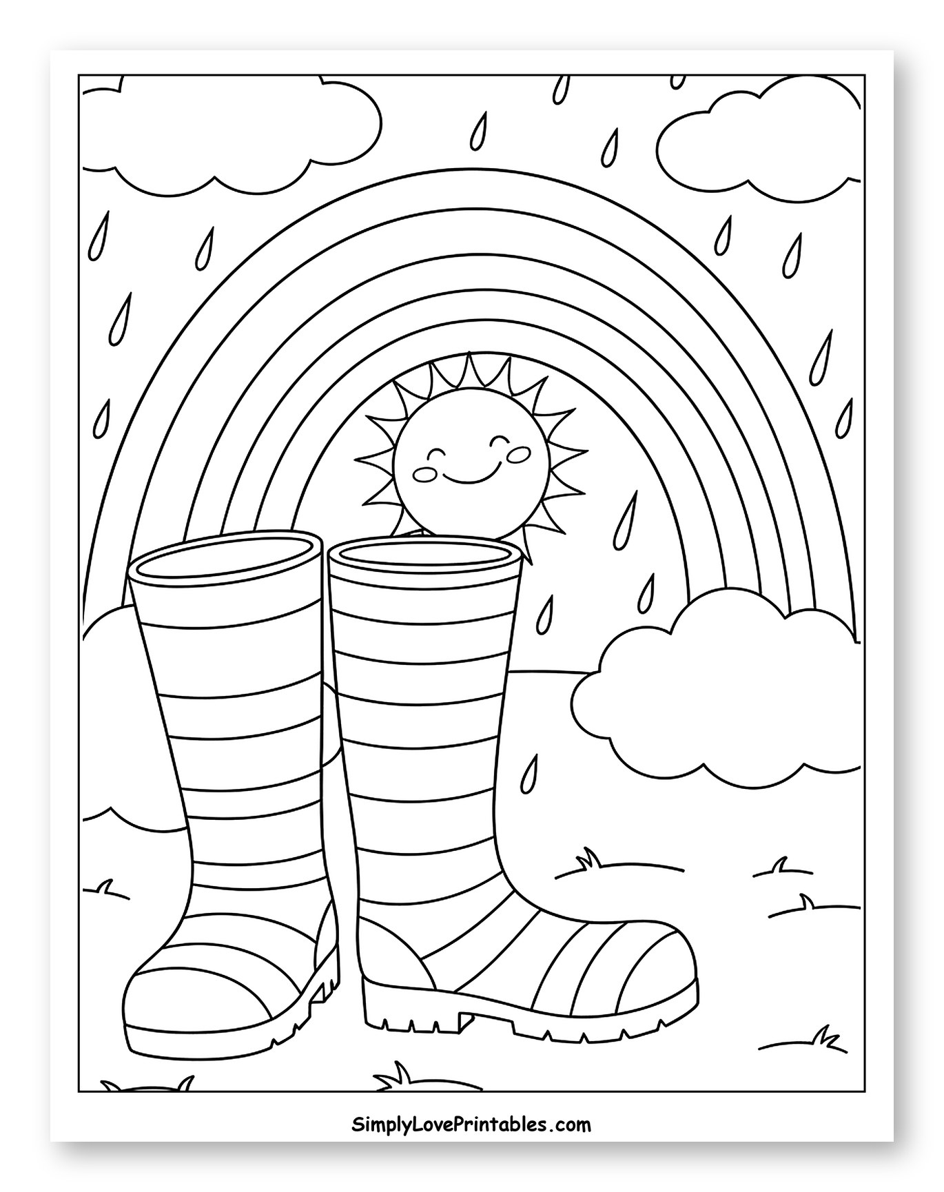 Rainy Day Rainbow with Sun and Boots