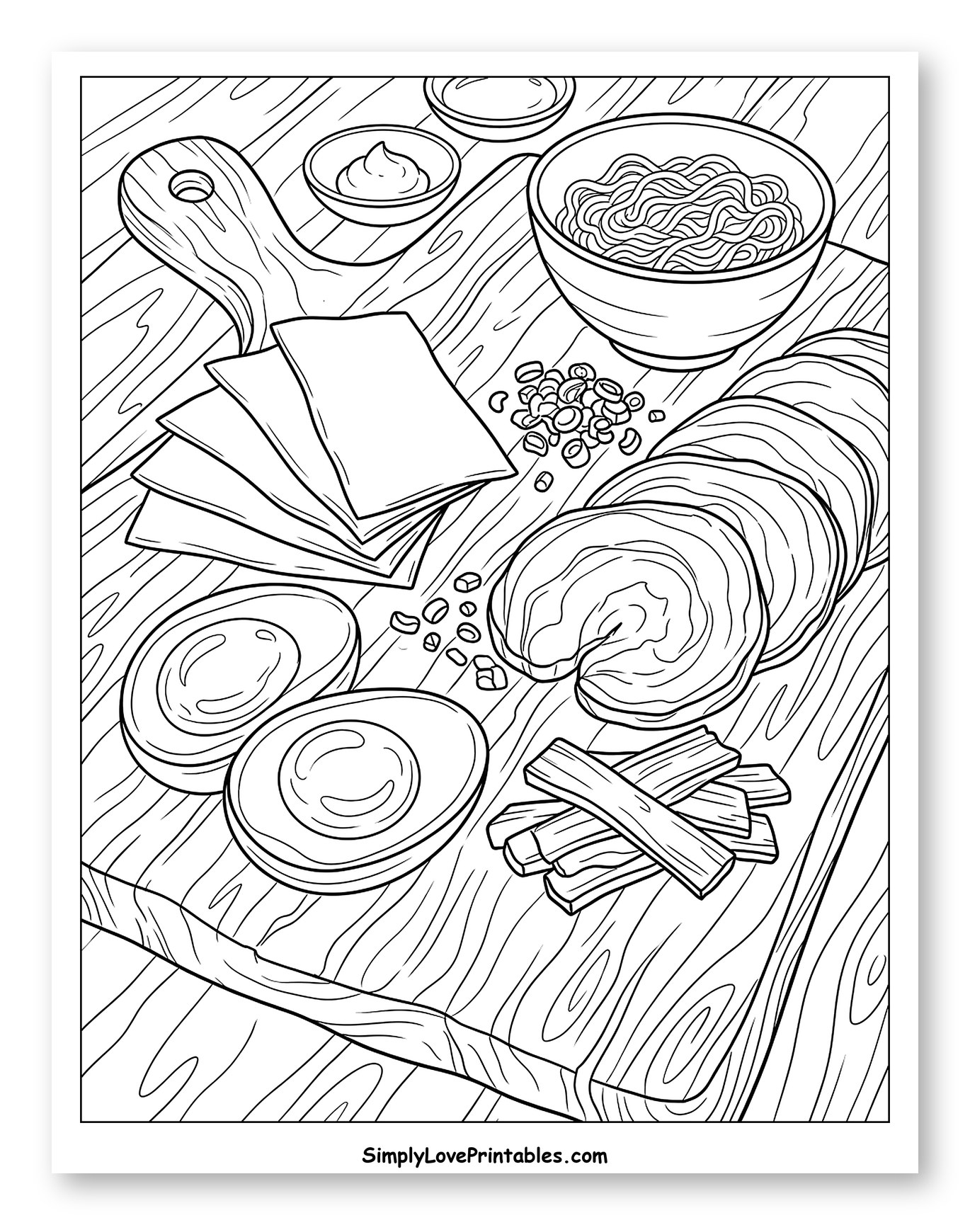 Ramen Ingredients on a Wooden Board