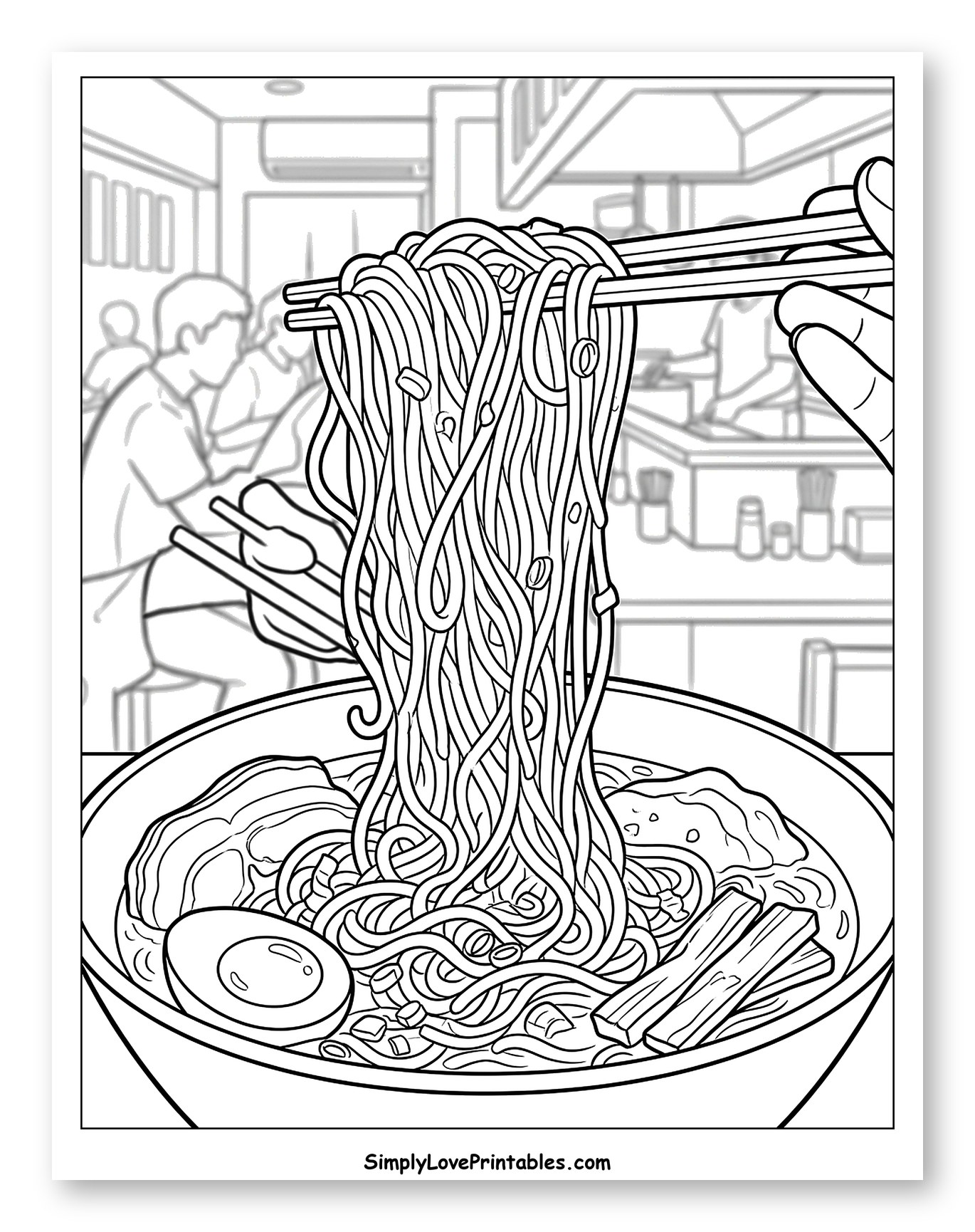 Ramen Noodles Lifted by Chopsticks in a Shop