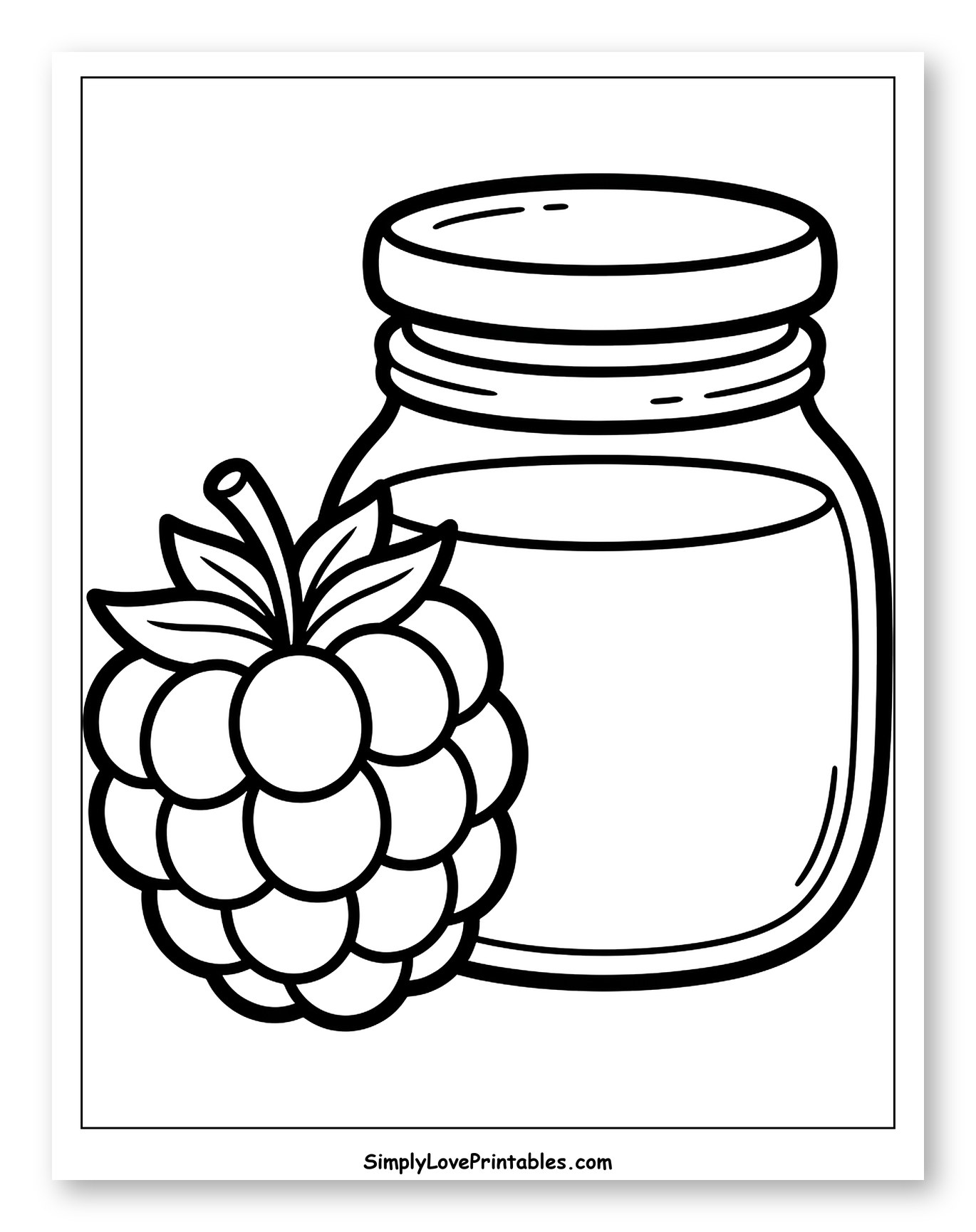 Raspberry and Jar of Jam Coloring Page for Toddlers