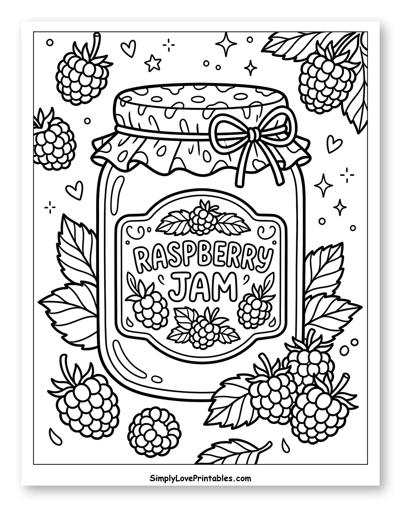 Raspberry Jam Jar with Scattered Berries Coloring Page for Adults