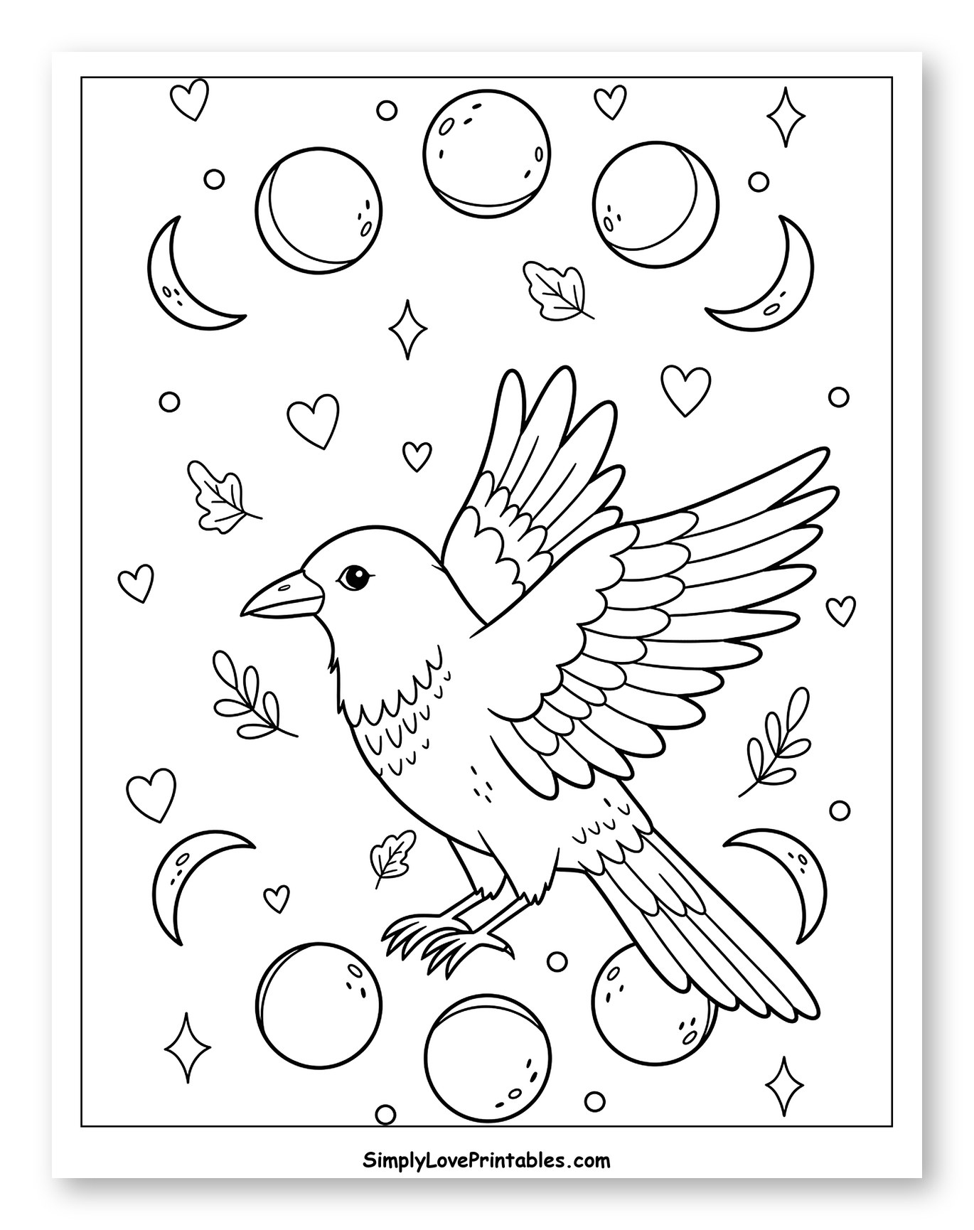 Raven with Moon Phases and Stars
