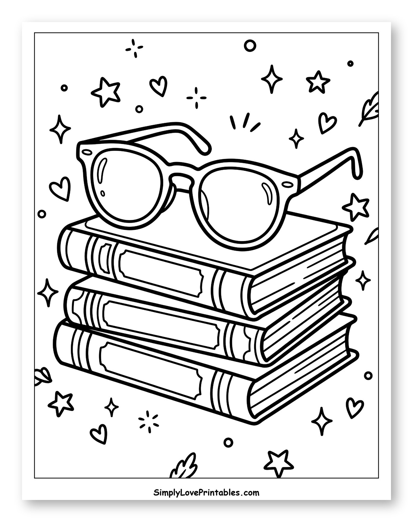 Reading Glasses on a Stack of Books Coloring Page for Adults