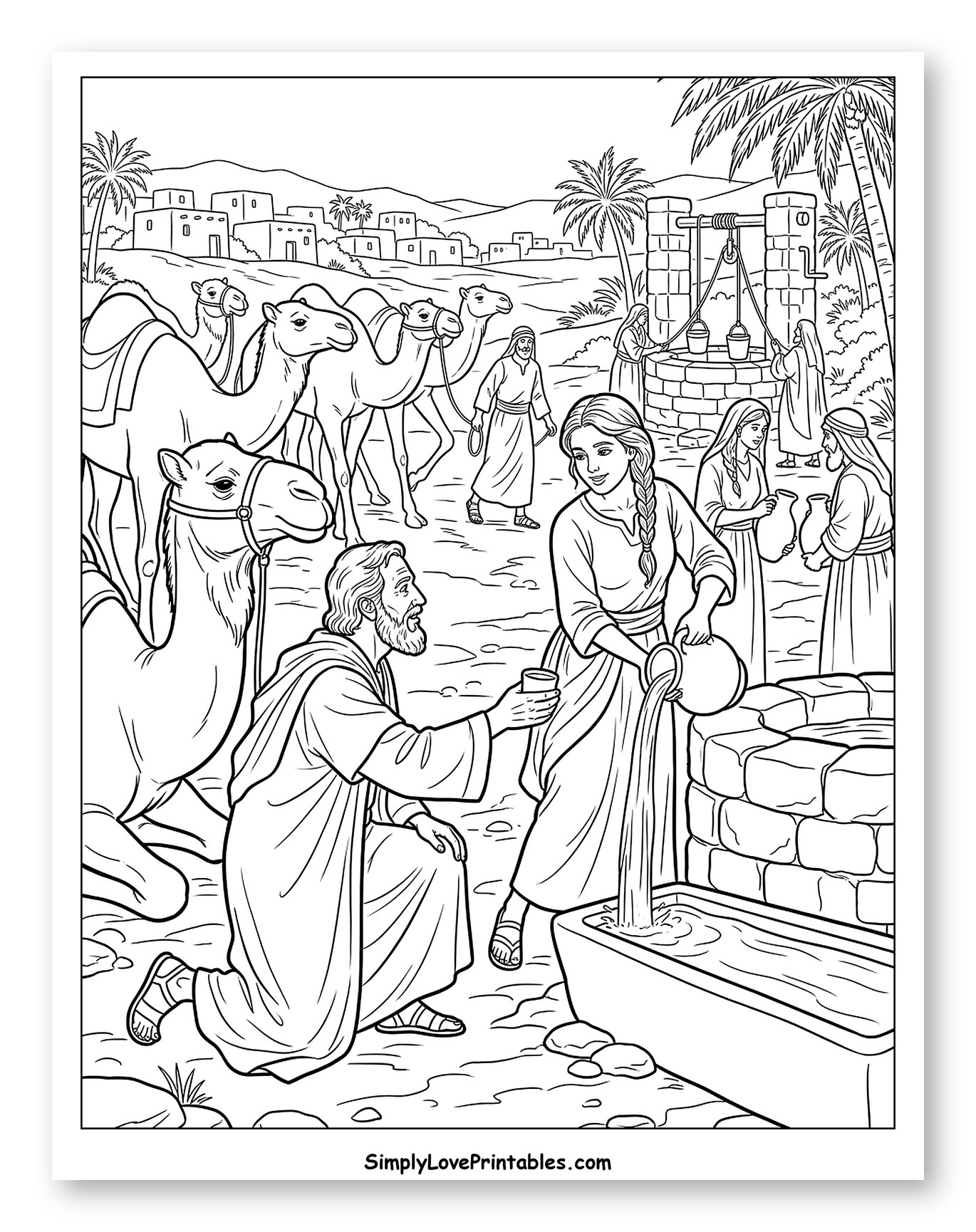 Rebekah Gives Water to Abraham's Servant to Color