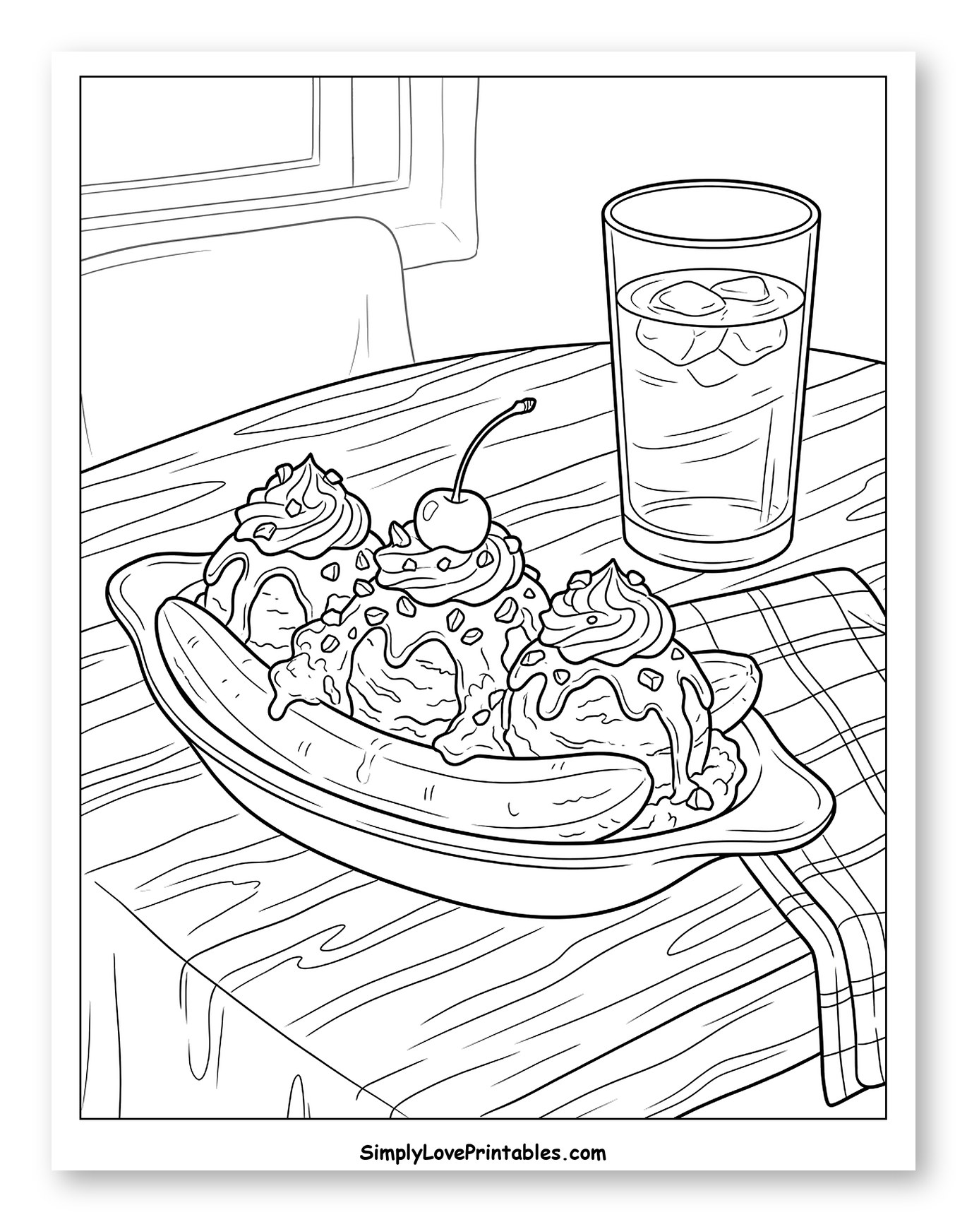 Refreshing Banana Split and Water Glass on Table