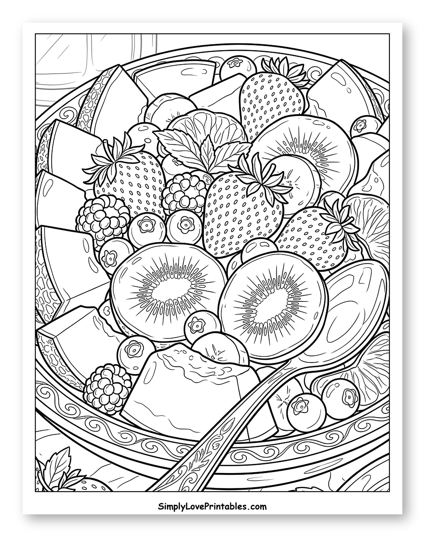 Refreshing Fruit Salad with Berries and Kiwi Coloring Sheet