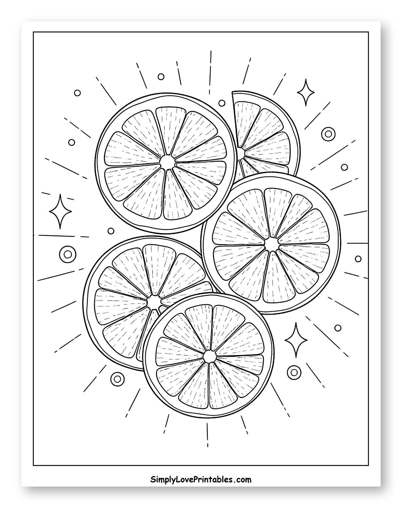 Refreshing Grapefruit Slices with Decorative Sparkles Coloring Sheet for Adults