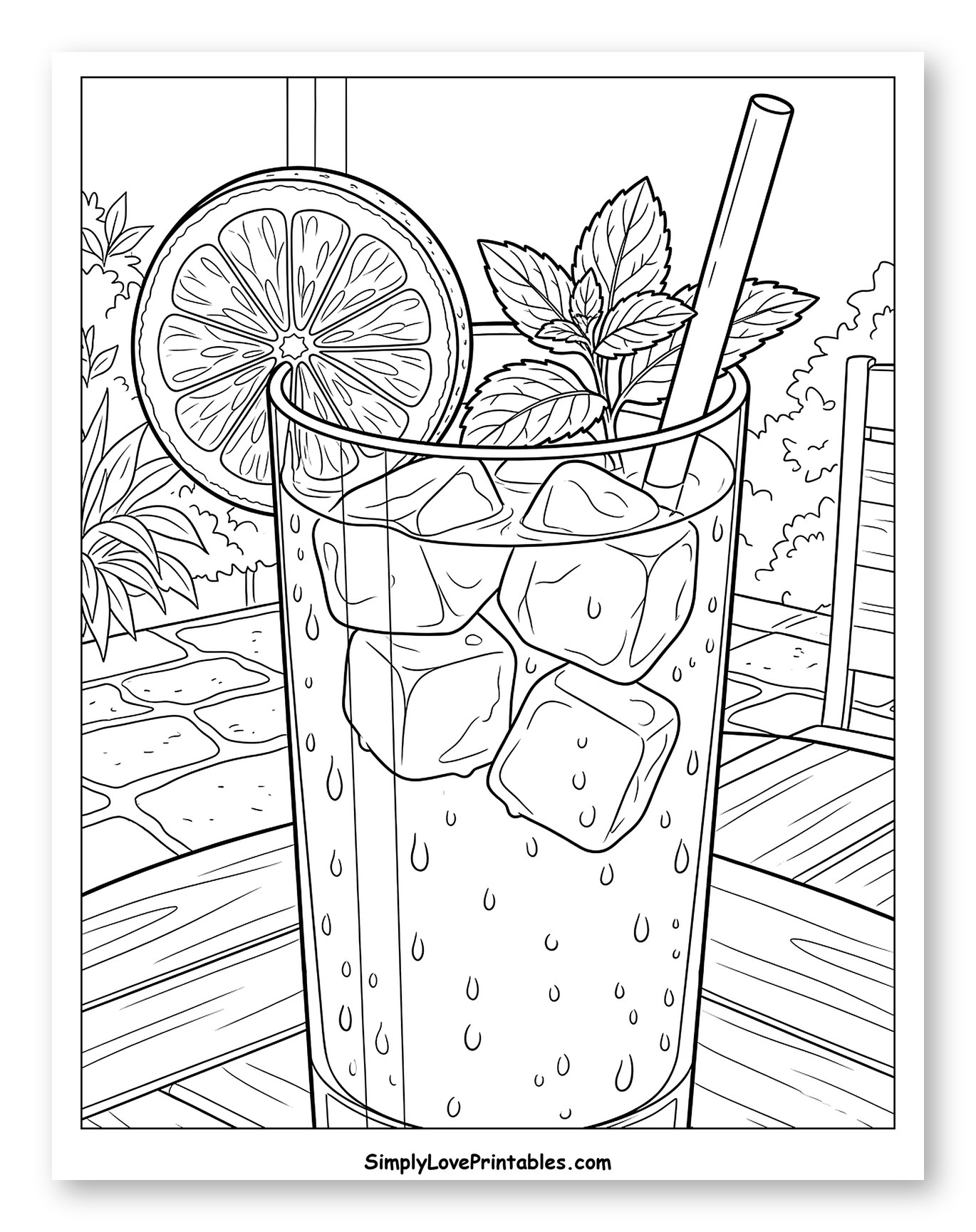 Refreshing Lemonade Glass with Ice and Mint Coloring Sheet