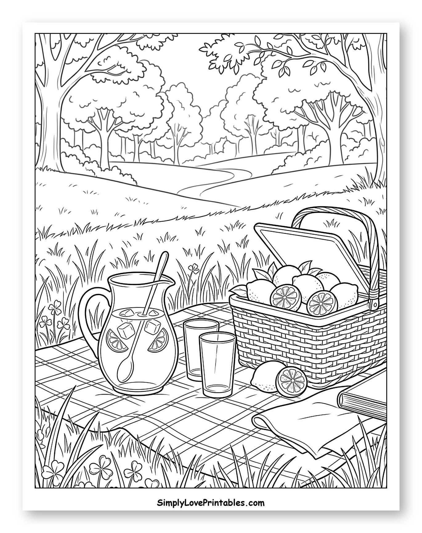 Refreshing Lemonade Picnic in a Forest to Color