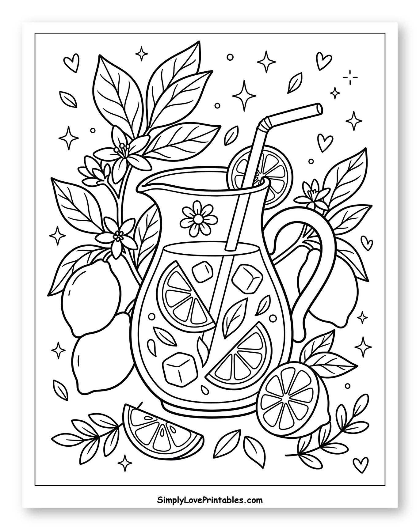 Refreshing Pitcher of Lemonade with Lemons to Color for Adults