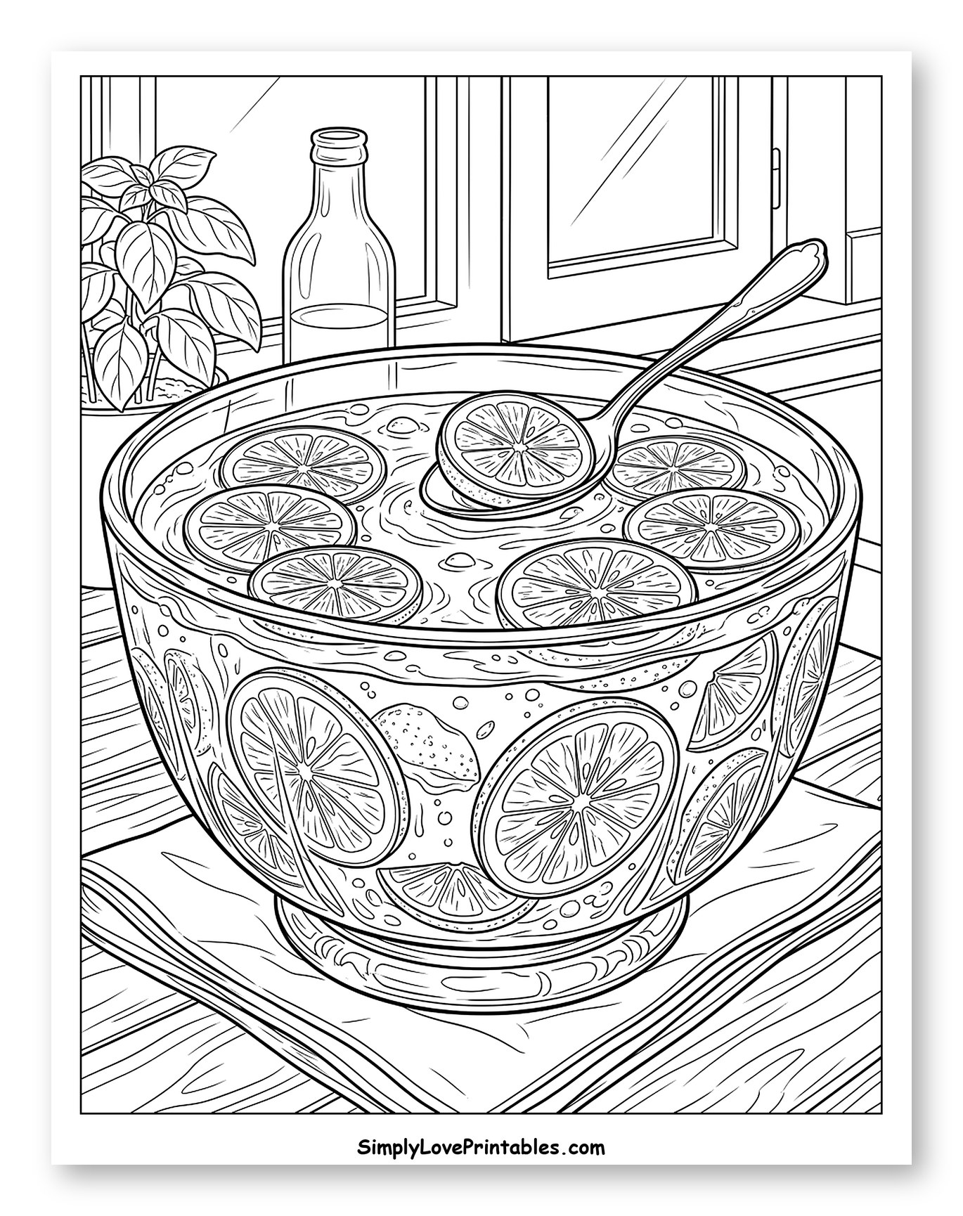 Refreshing Punch with Lemon and Ladle Coloring Page