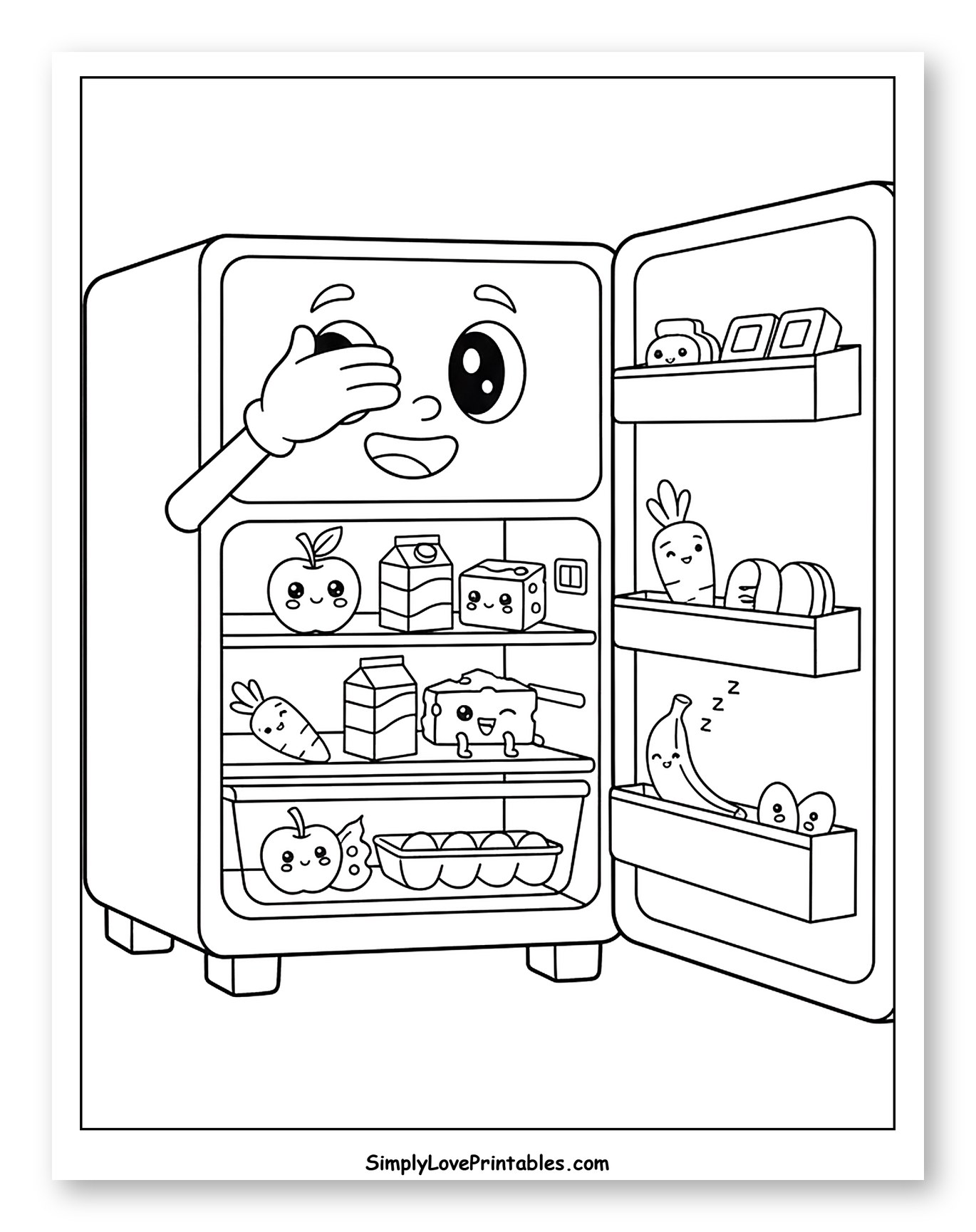 Refrigerator with Food Playing Peek-a-Boo to Color for Kids
