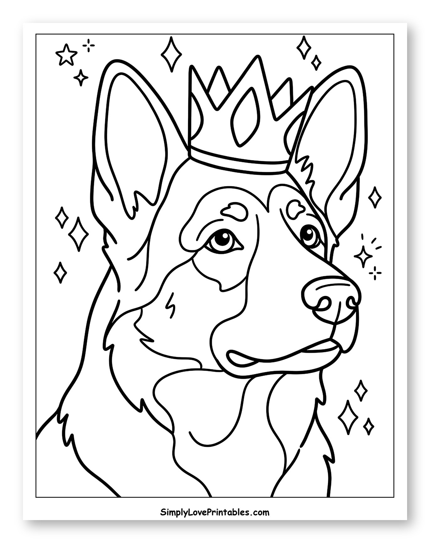 Regal German Shepherd Wearing a Crown