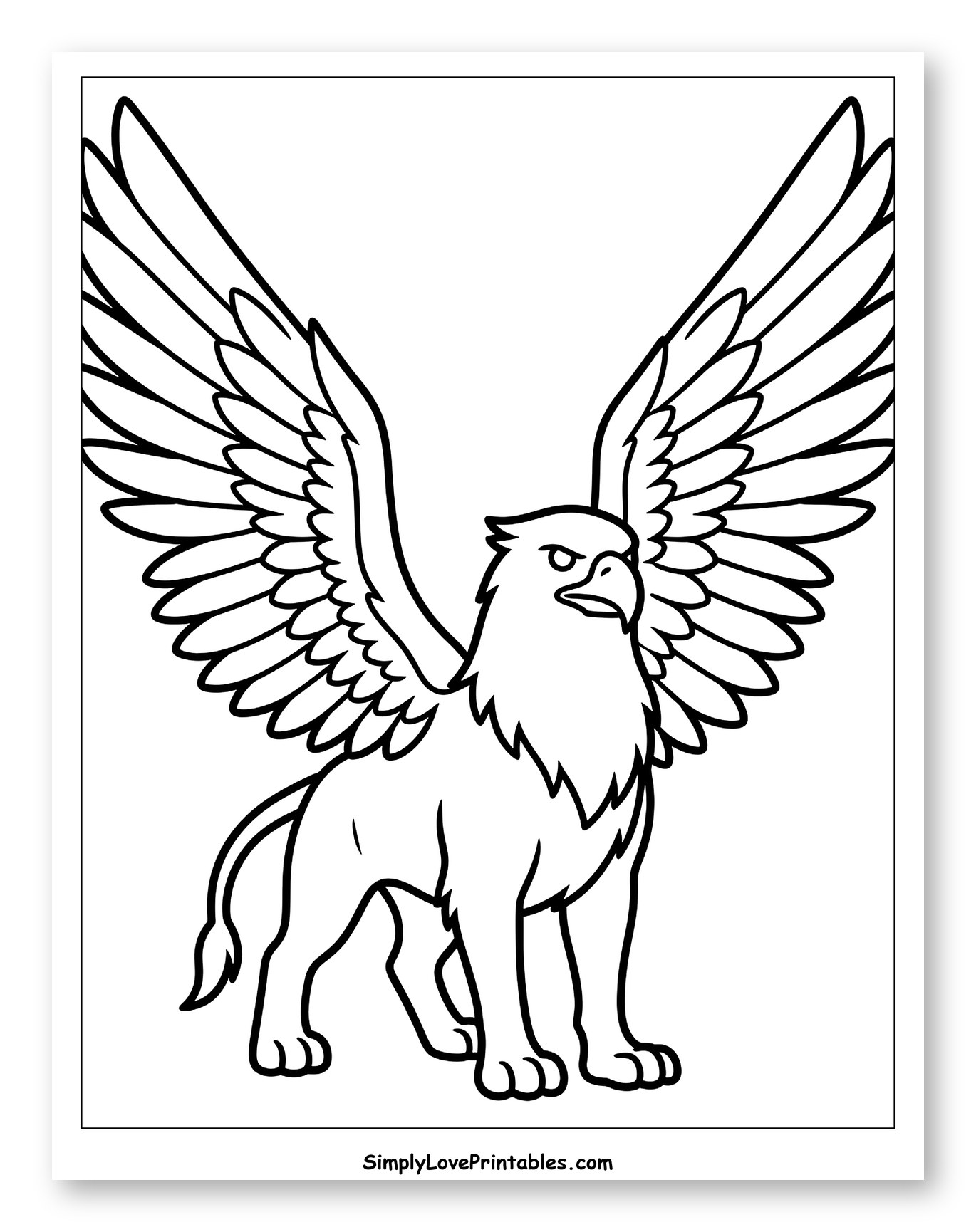 Regal Griffin Standing with Outspread Wings Coloring Page for Toddlers