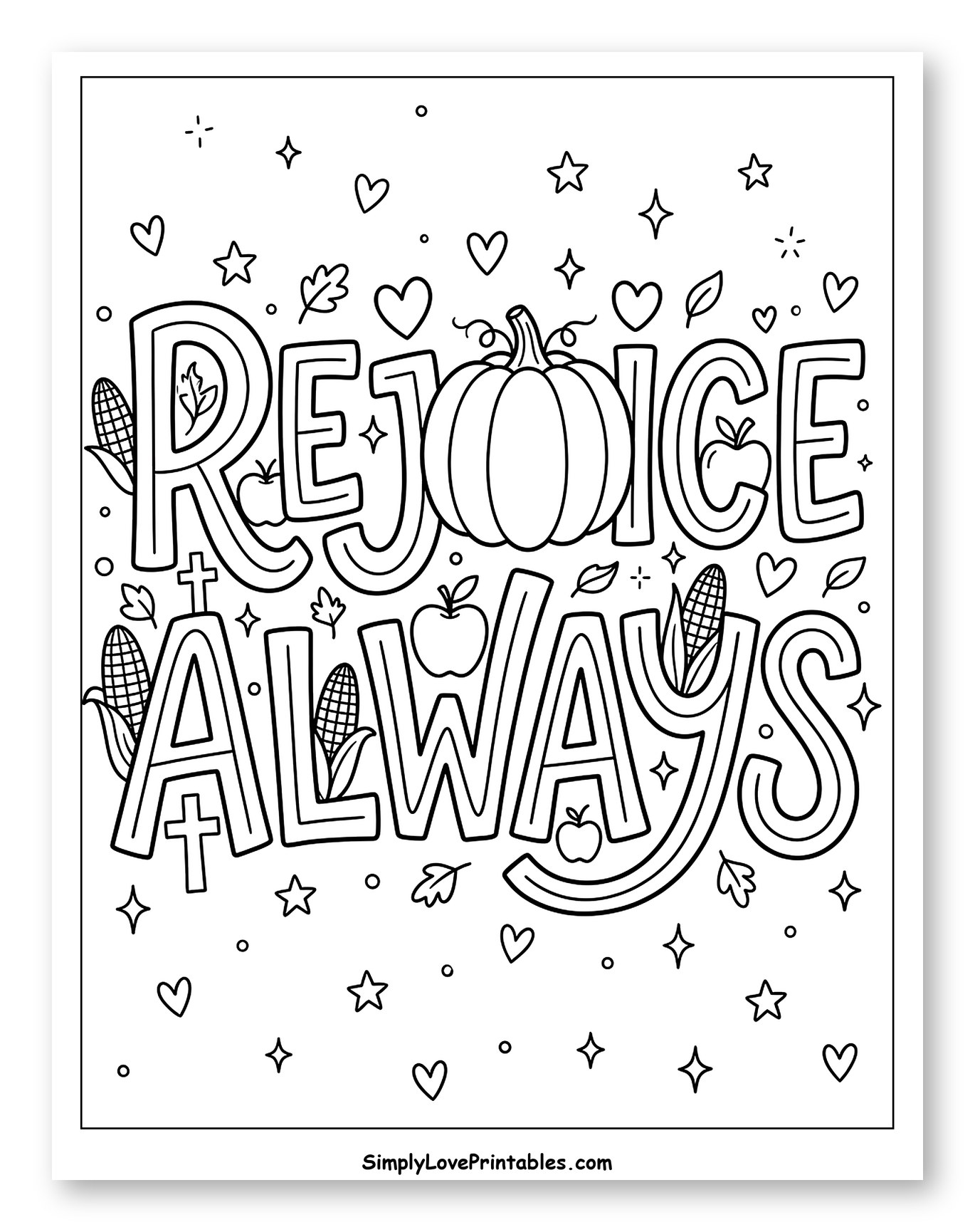 Rejoice Always Autumn Harvest Lettering to Color for Adults