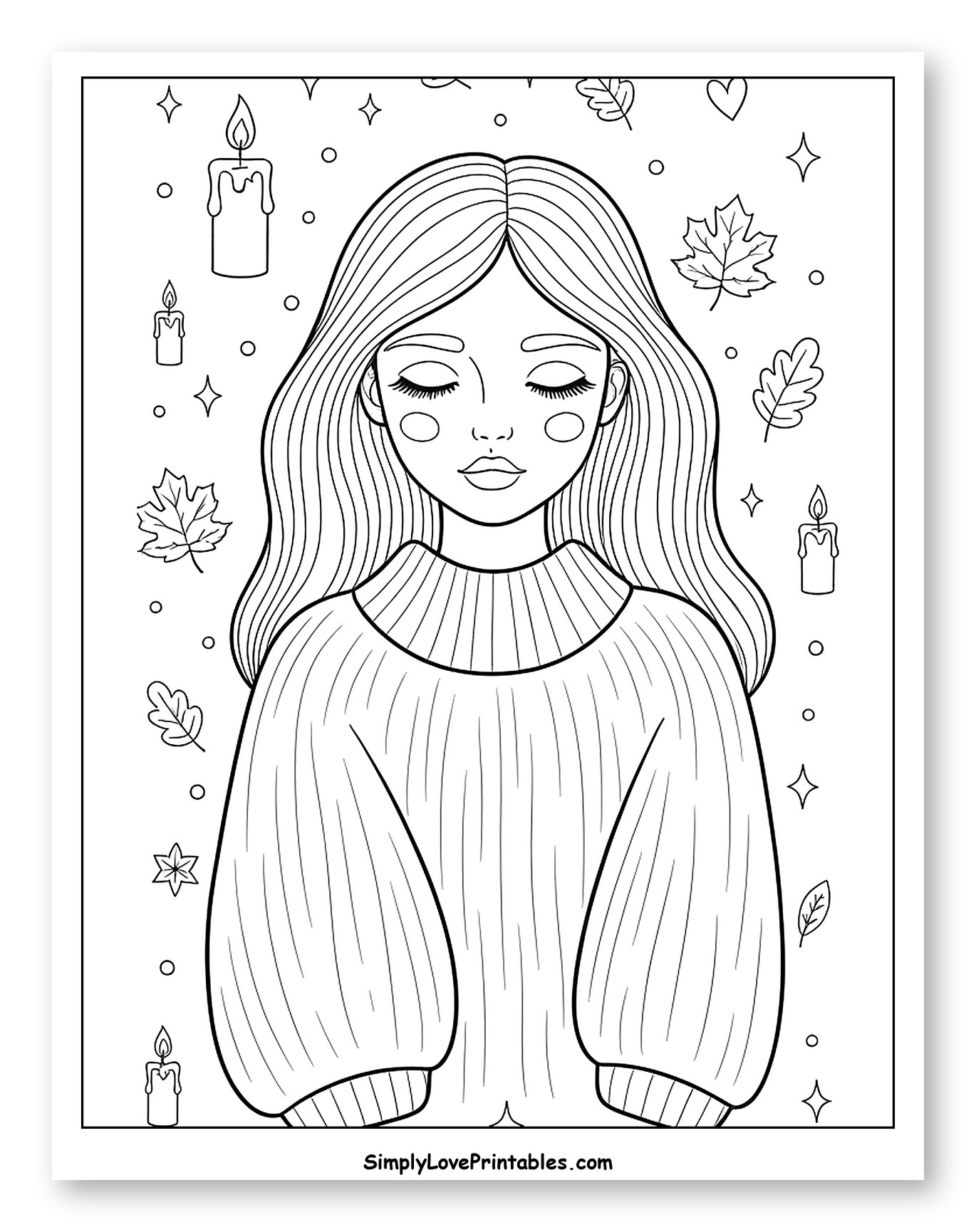 Relaxed Woman in Autumn Sweater with Candles