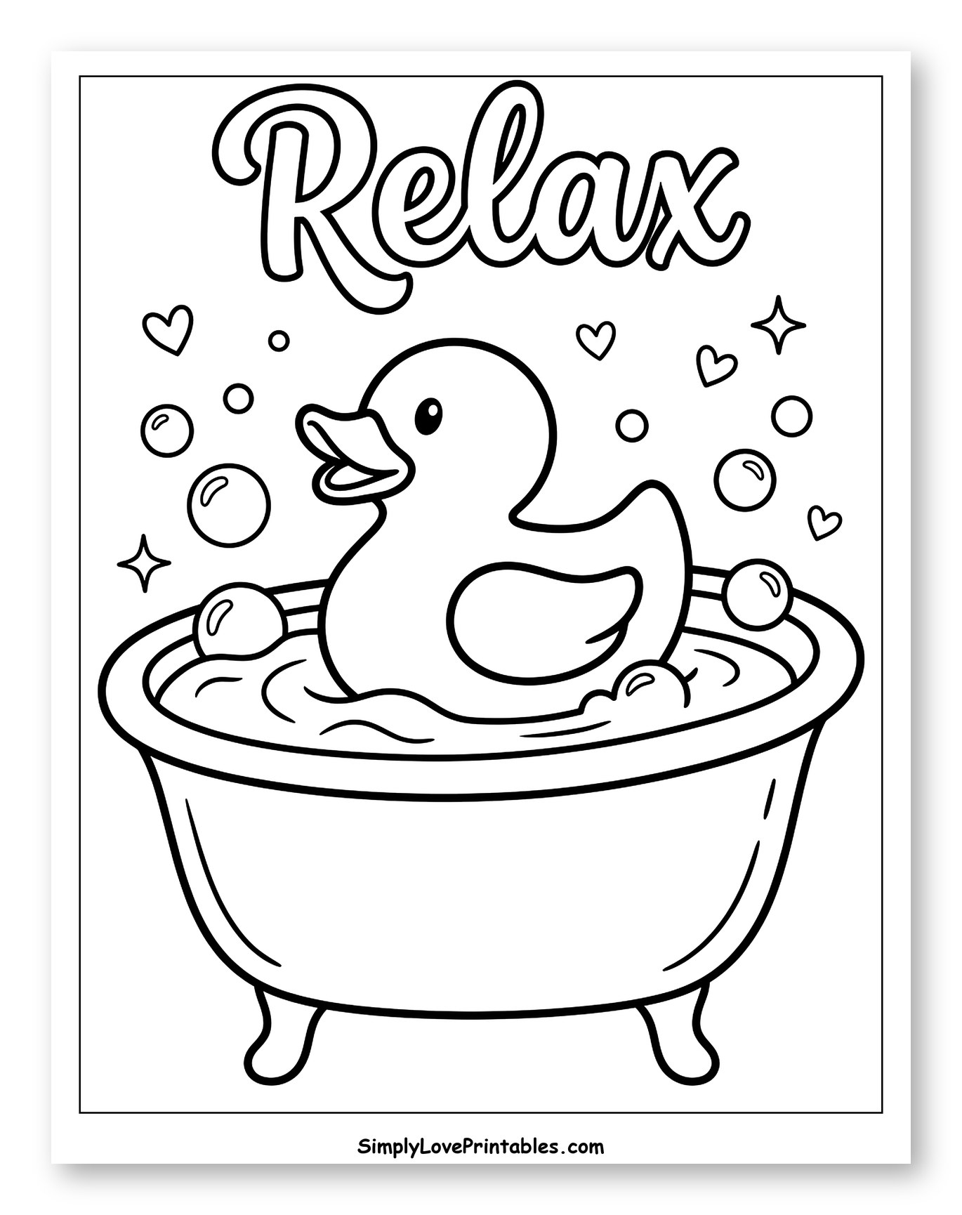 Relaxing Rubber Duck in a Bathtub Coloring Sheet for Adults