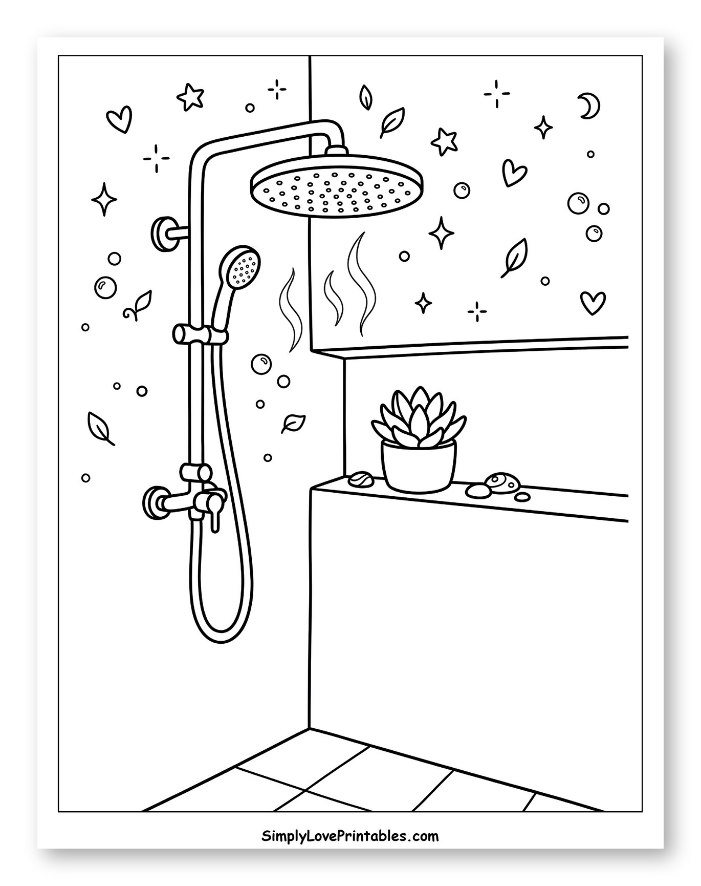 Relaxing Shower with Succulent and Decorative Elements to Color for Adults