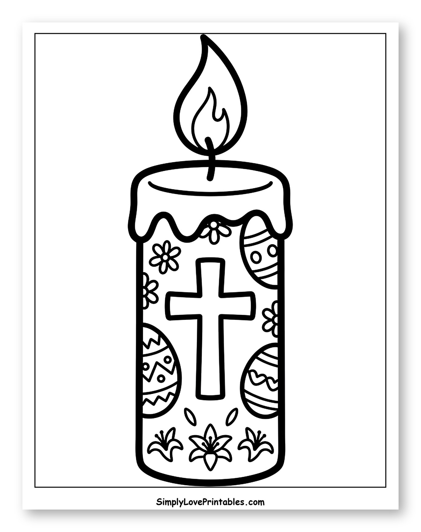 Religious Easter Candle with Cross and Floral Decor