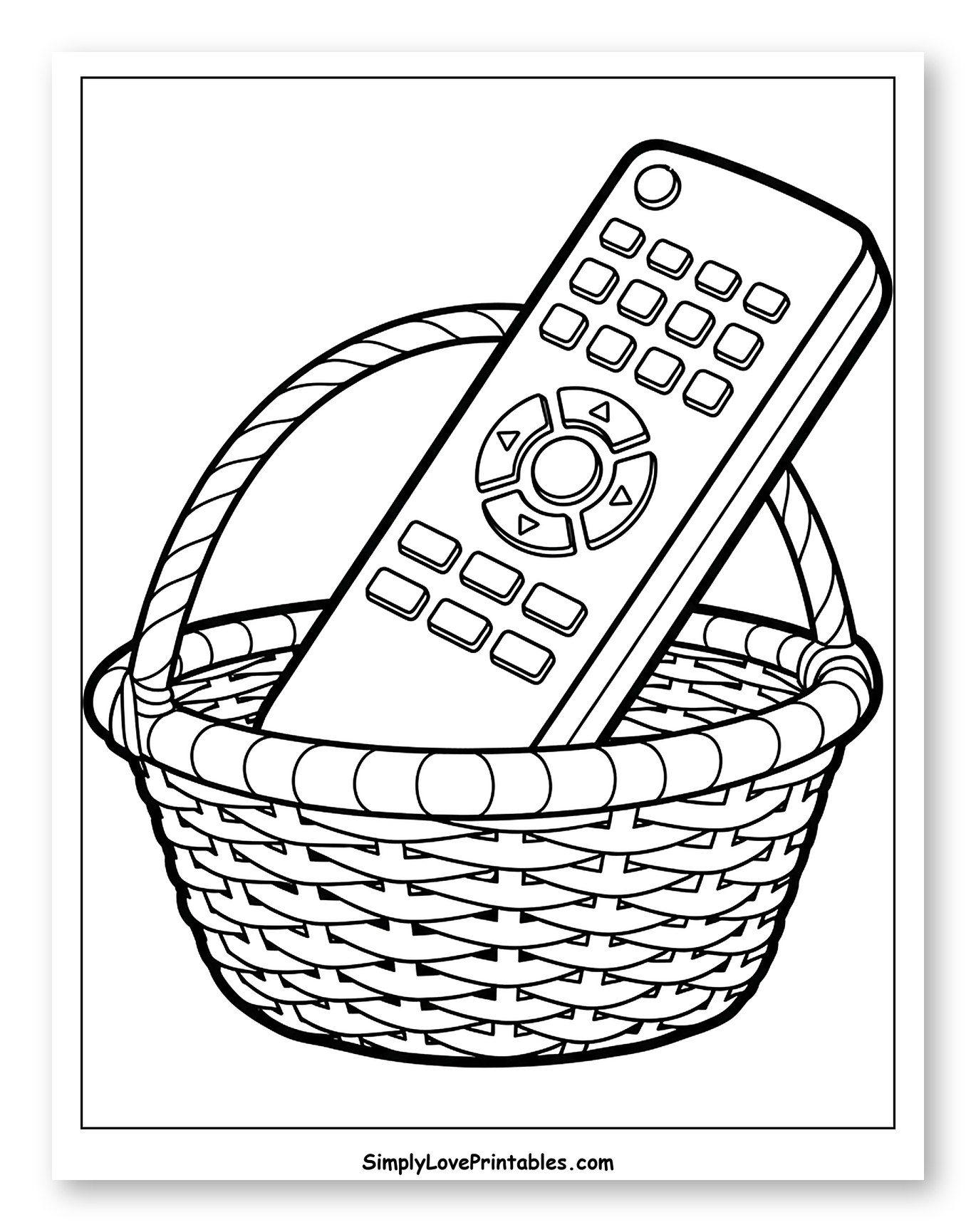 Remote Control in a Wicker Basket Coloring Page for Toddlers