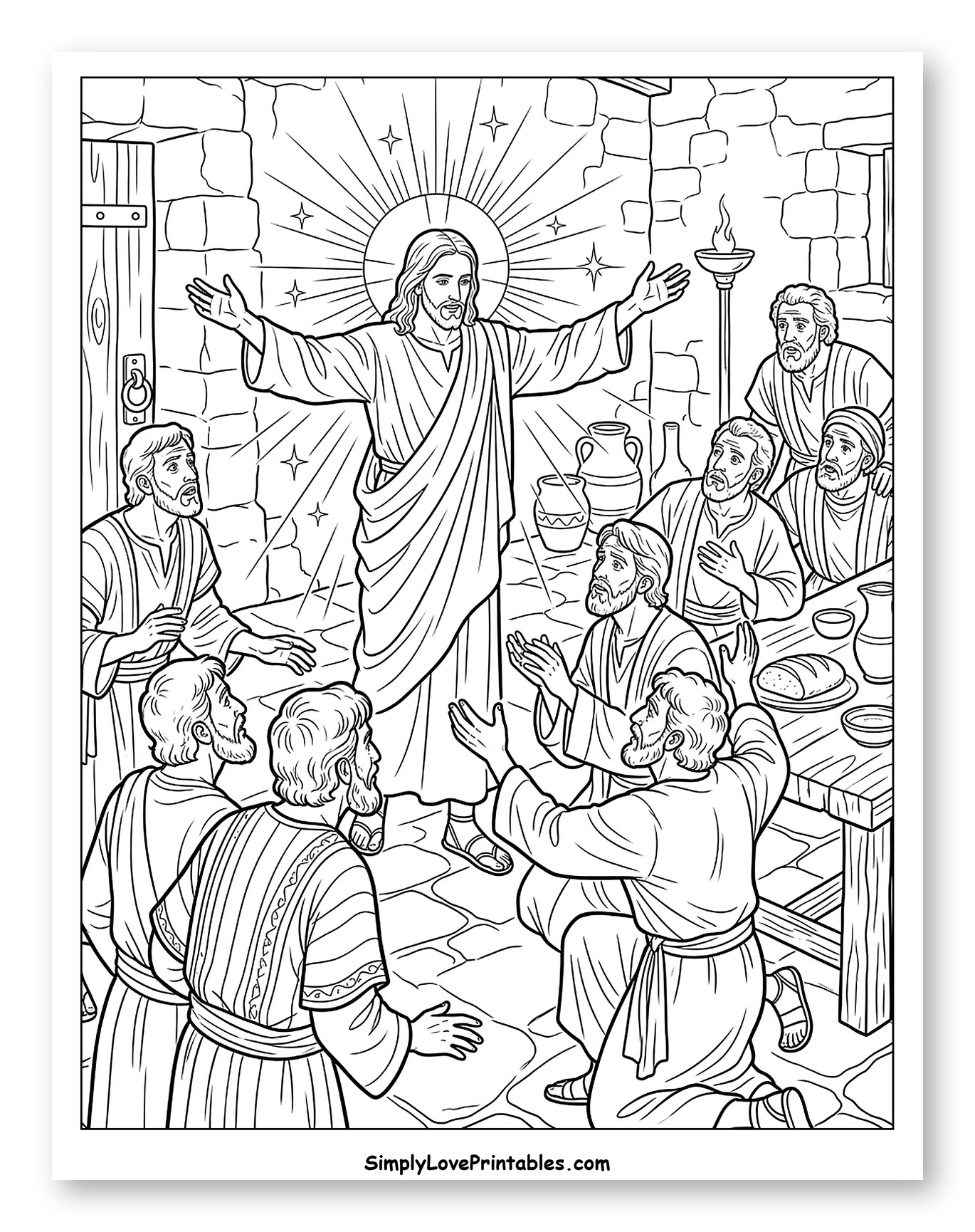 Resurrected Jesus with Awe-Struck Disciples