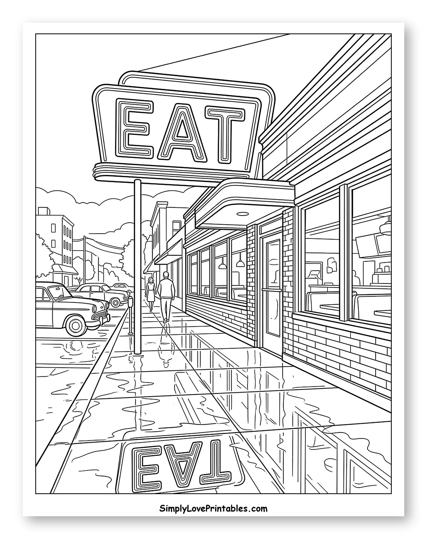 Retro Diner with Neon 'EAT' Sign
