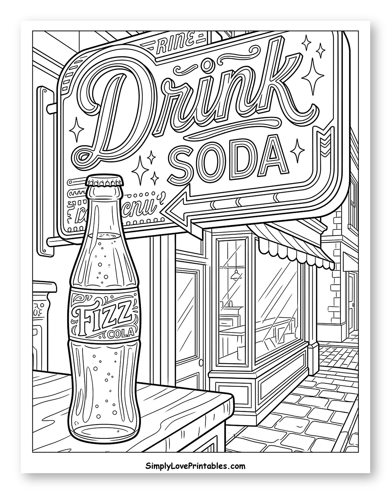 Retro Drink Soda Sign and Fizz Cola Bottle