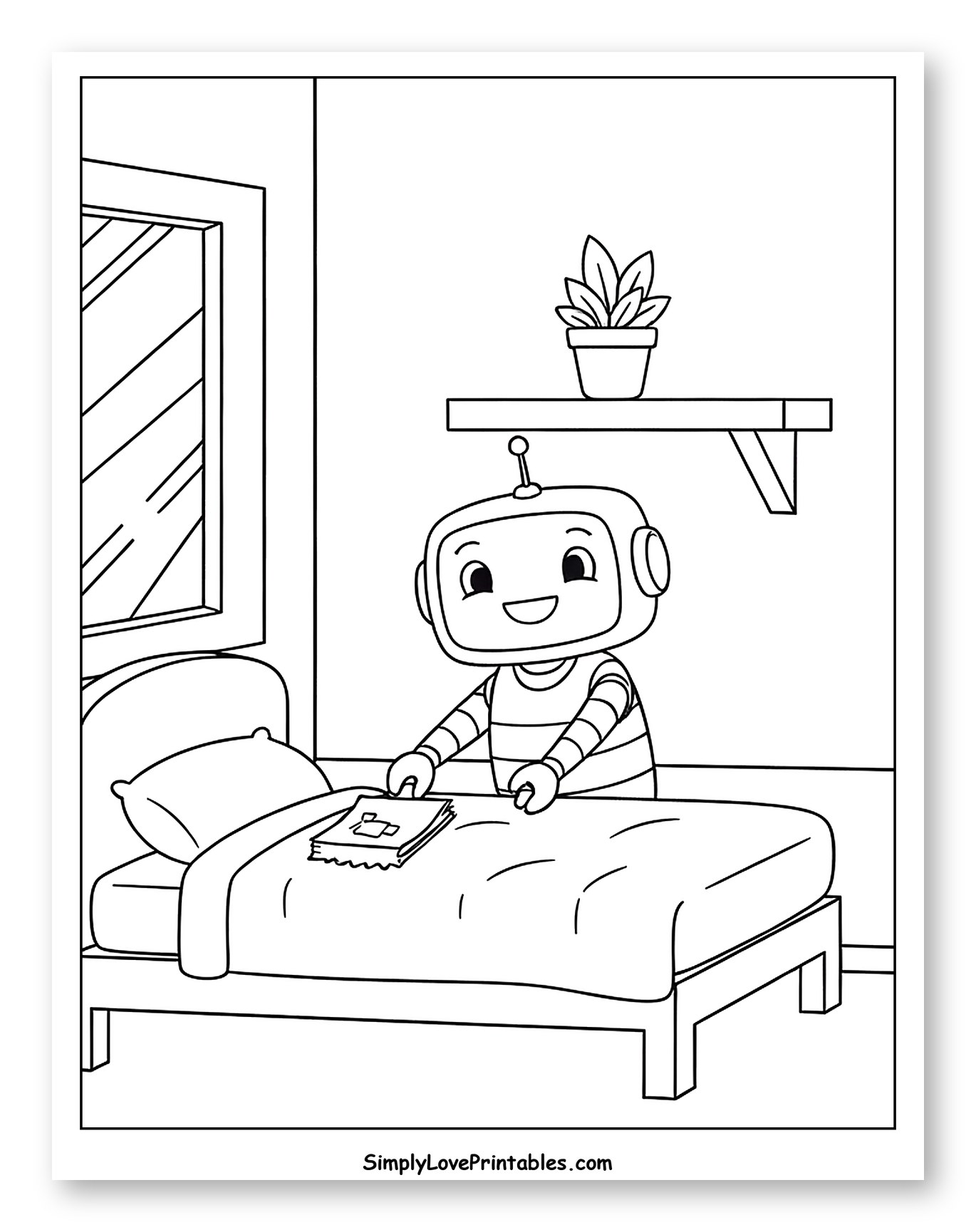 Robot Making His Bed with a Book