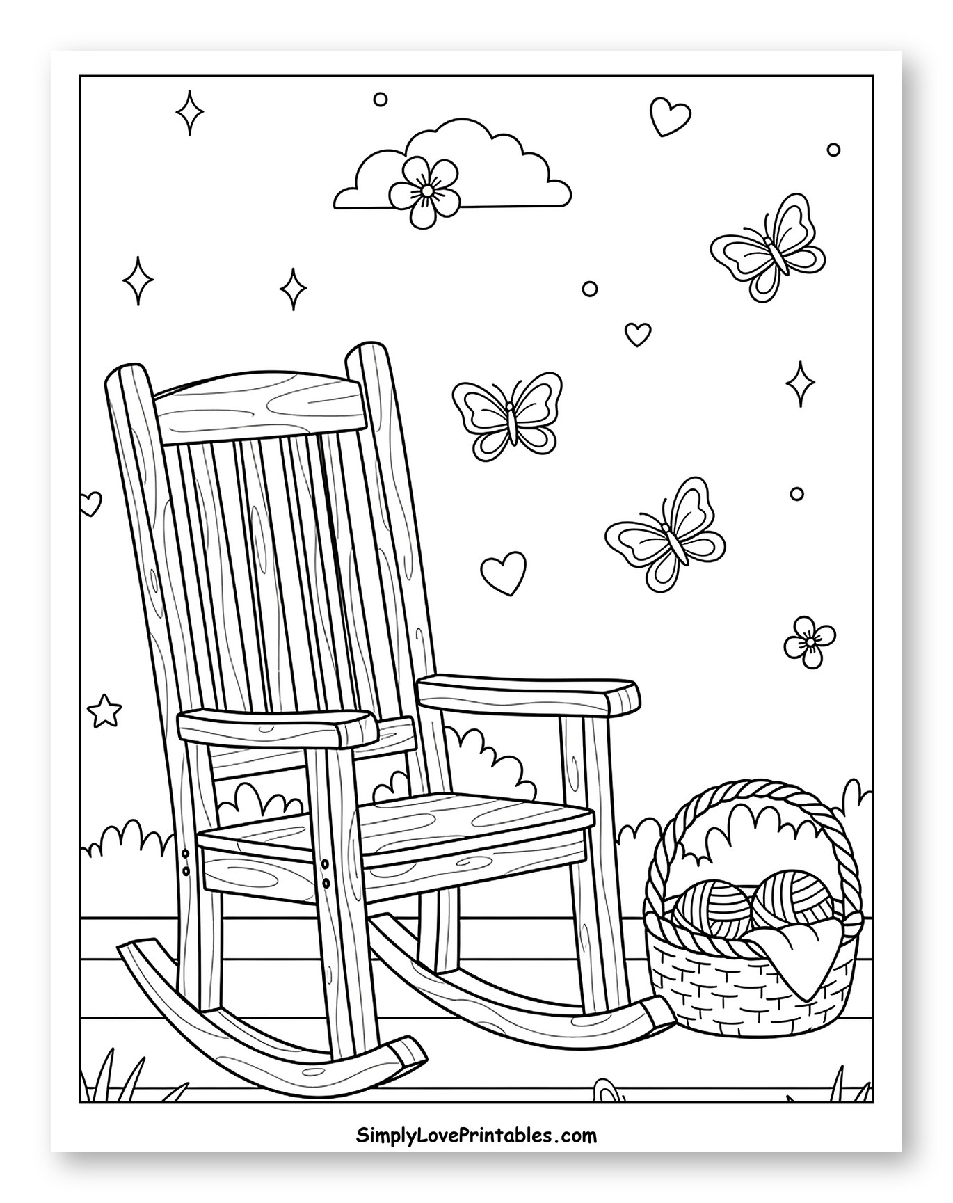 Rocking Chair with Yarn Basket Outdoors