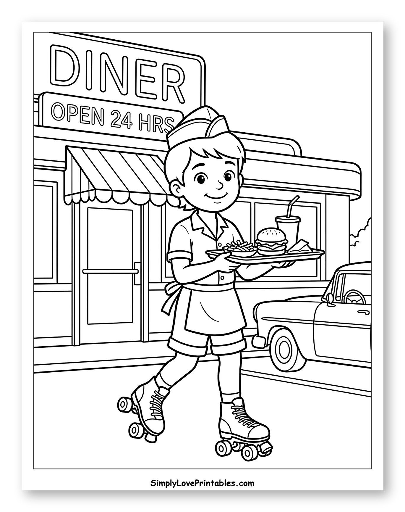 Roller Skating Waiter at a Retro Diner