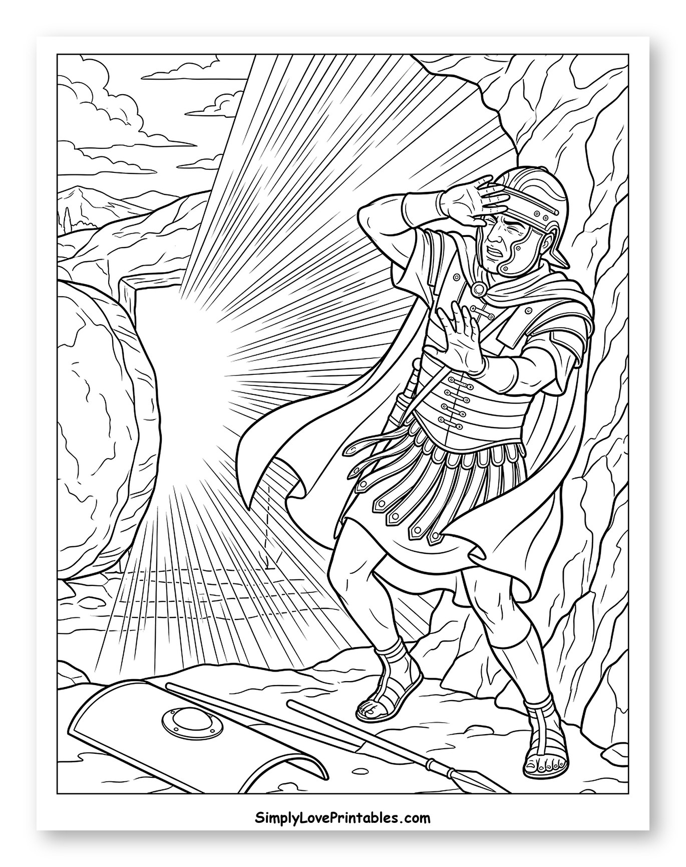 Roman Soldier Reacting to Bright Light from Tomb to Color