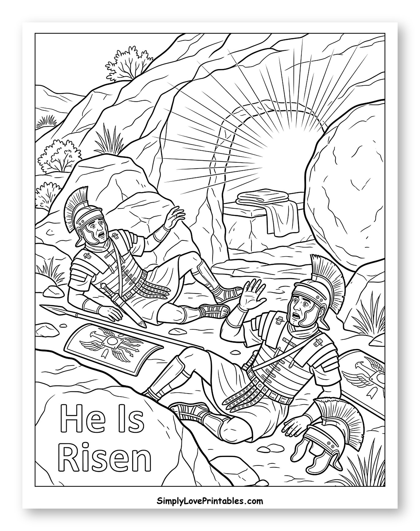 Roman Soldiers at Empty Tomb with Light
