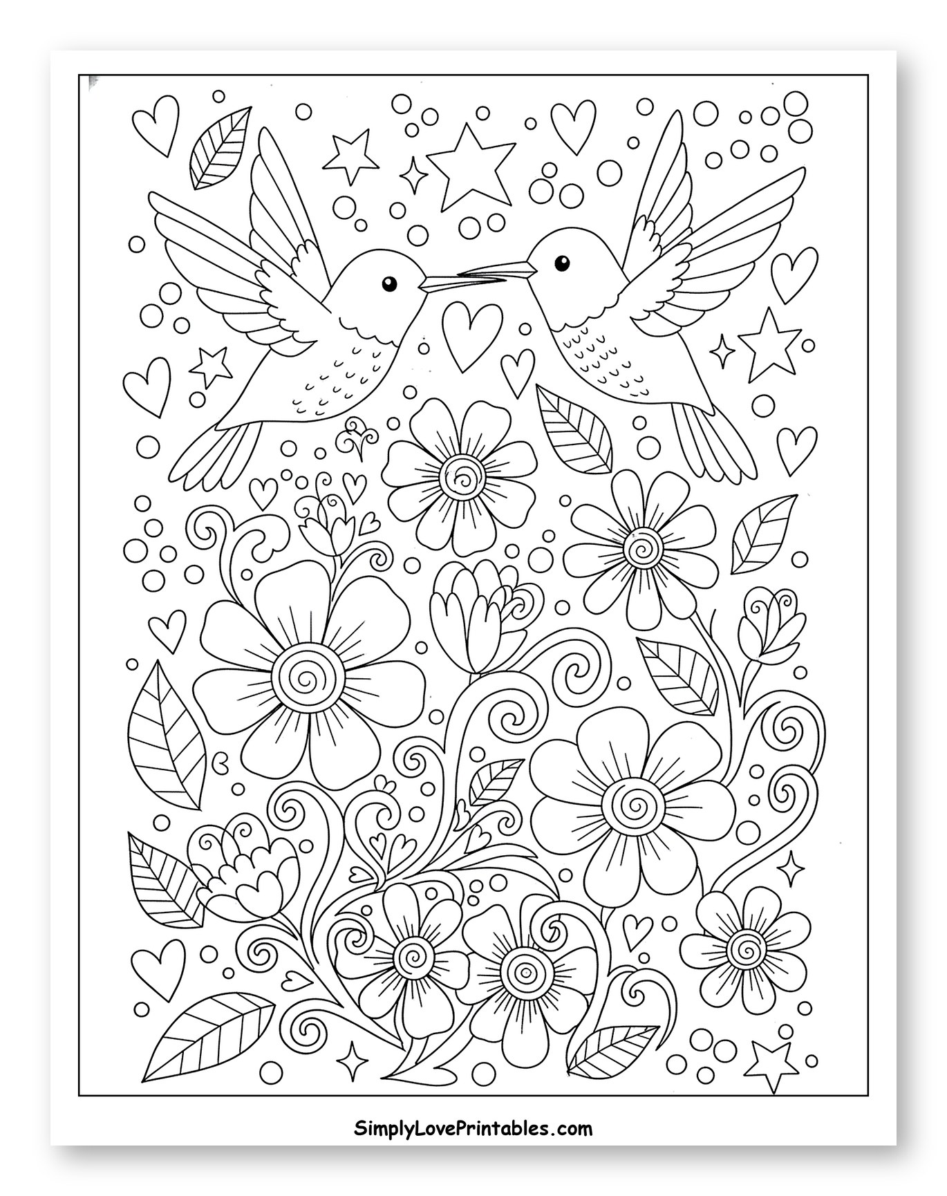 Romantic Hummingbirds in a Flowery Scene