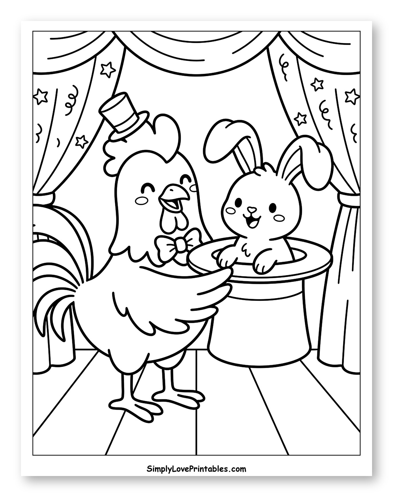 Rooster Magician Pulling Rabbit from Hat