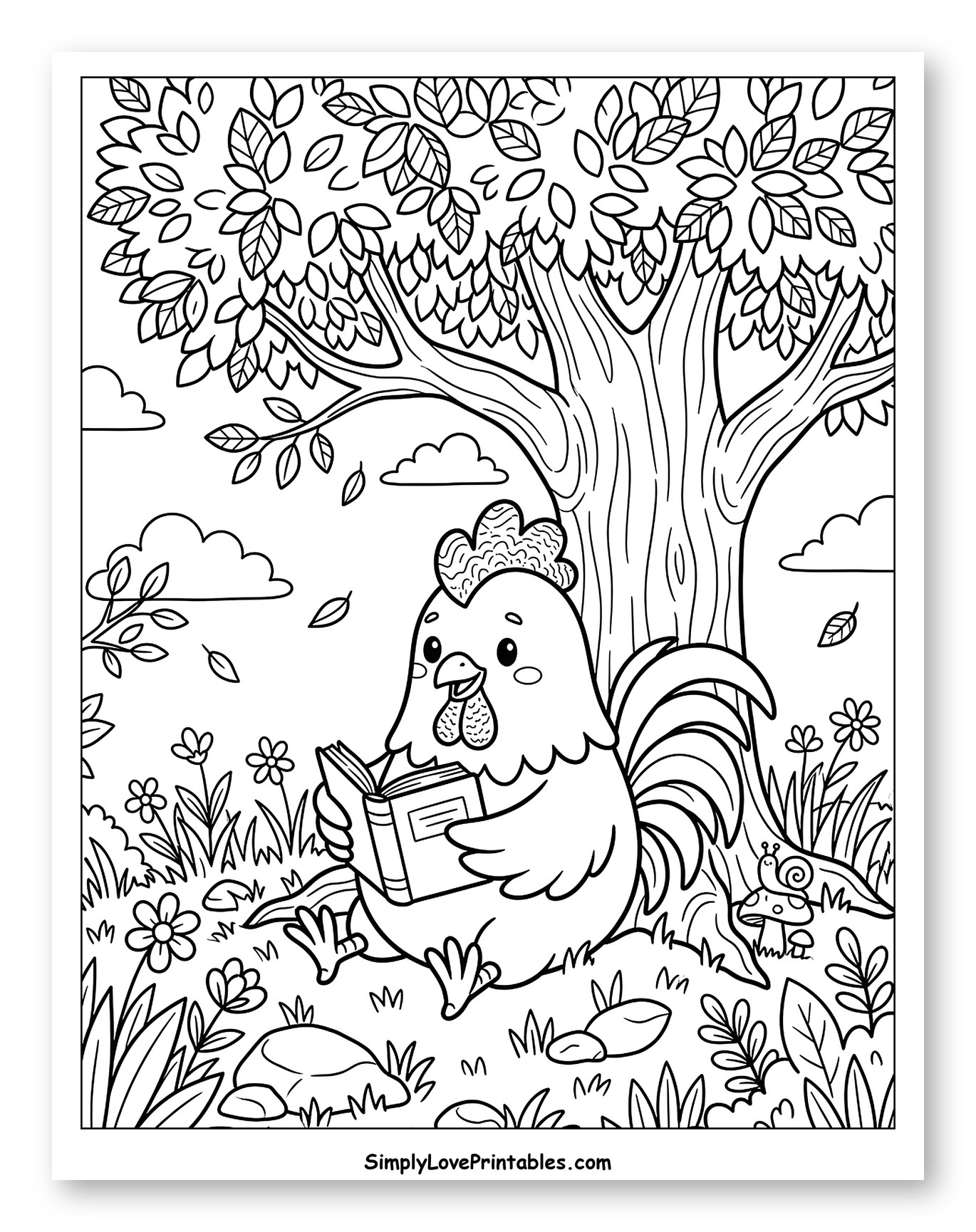 Rooster Reading a Book Under a Tree