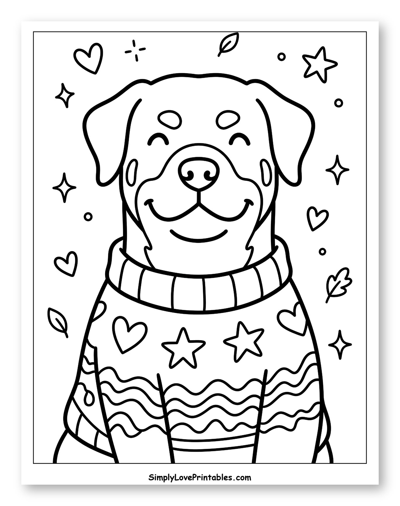 Rottweiler in Festive Sweater with Stars