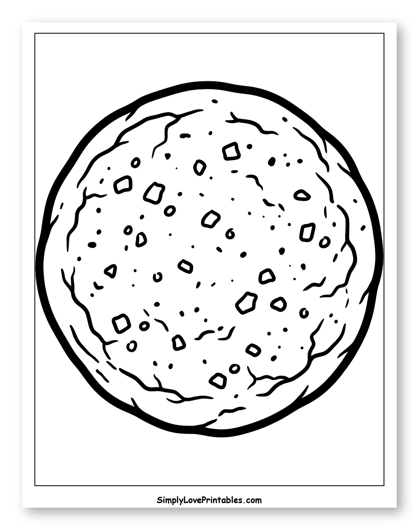 Round Cookie with Chocolate Chips Coloring Sheet for Toddlers