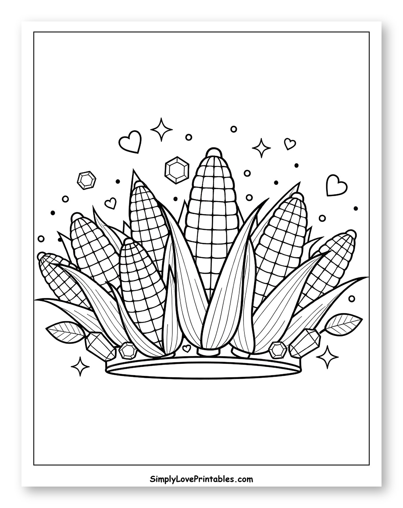 Royal Corn Crown with Gems and Stars Coloring Sheet for Adults