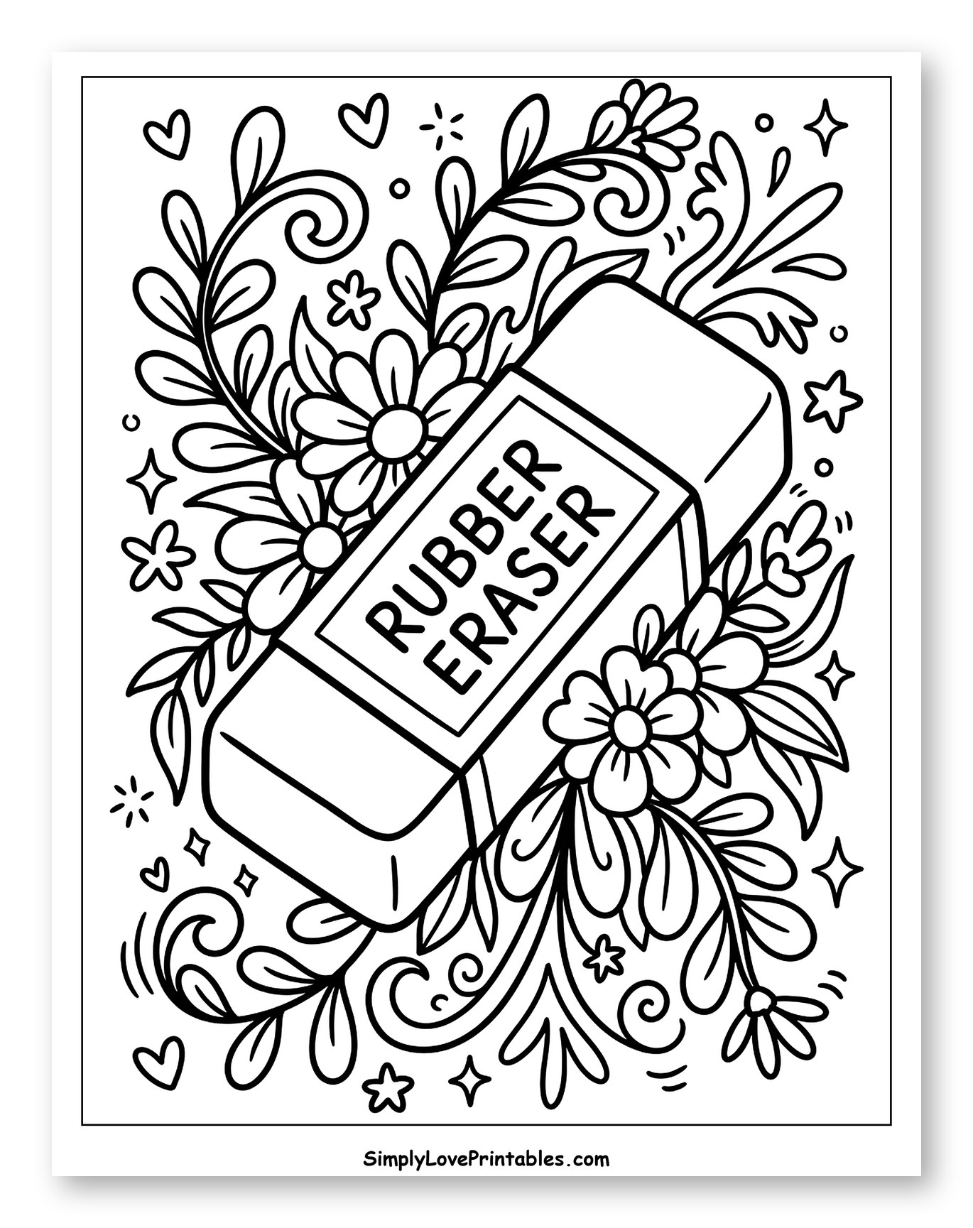 Rubber Eraser with Beautiful Floral Design Coloring Sheet for Adults