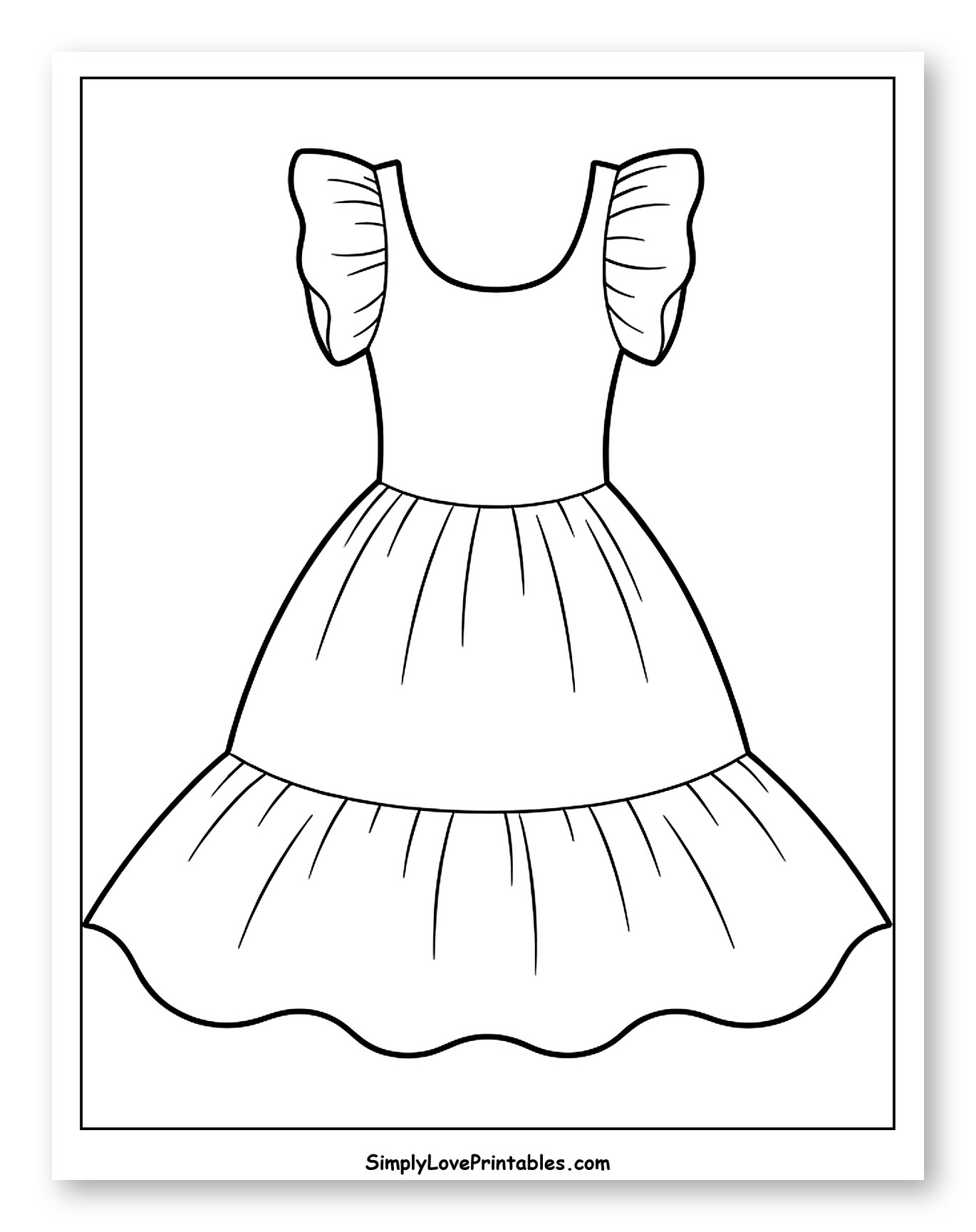 Ruffled Sleeve and Tiered Skirt Dress to Color for Toddlers