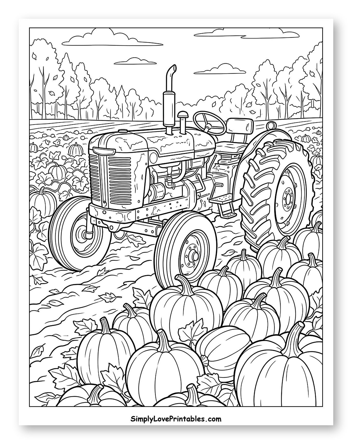 Rustic Farm Tractor in a Harvest Pumpkin Patch
