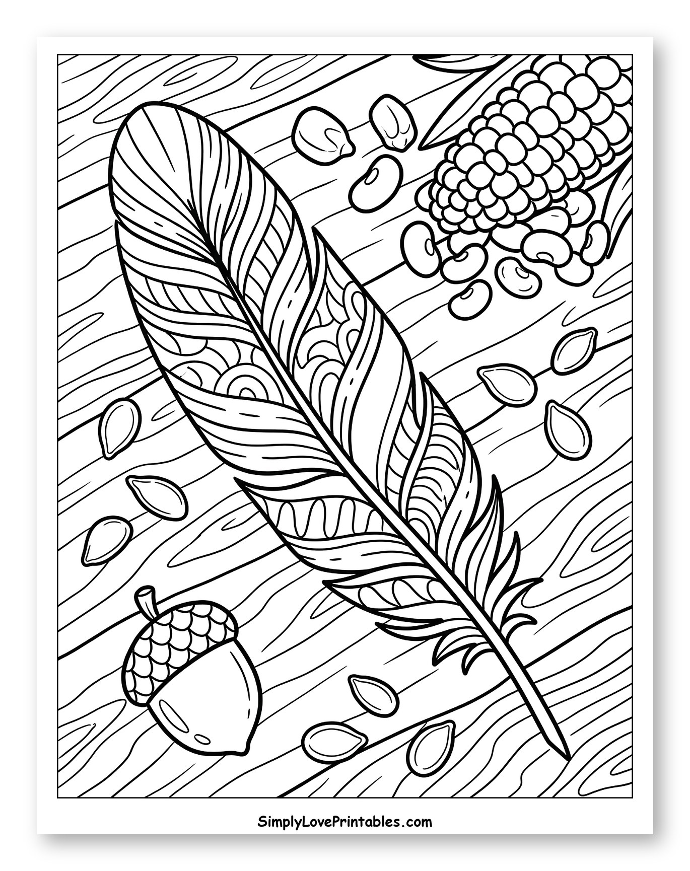 Rustic Feather, Acorn, Corn, and Seeds