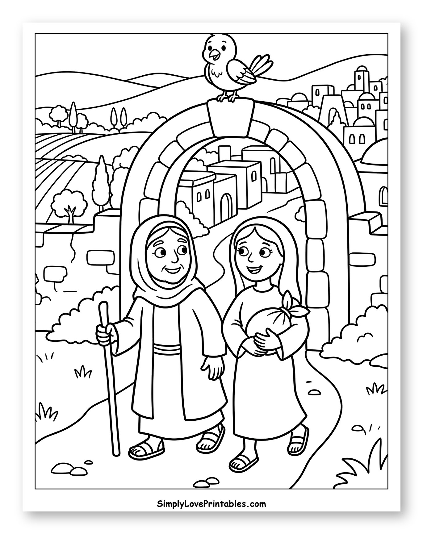 Ruth and Naomi Walking Through Town Archway