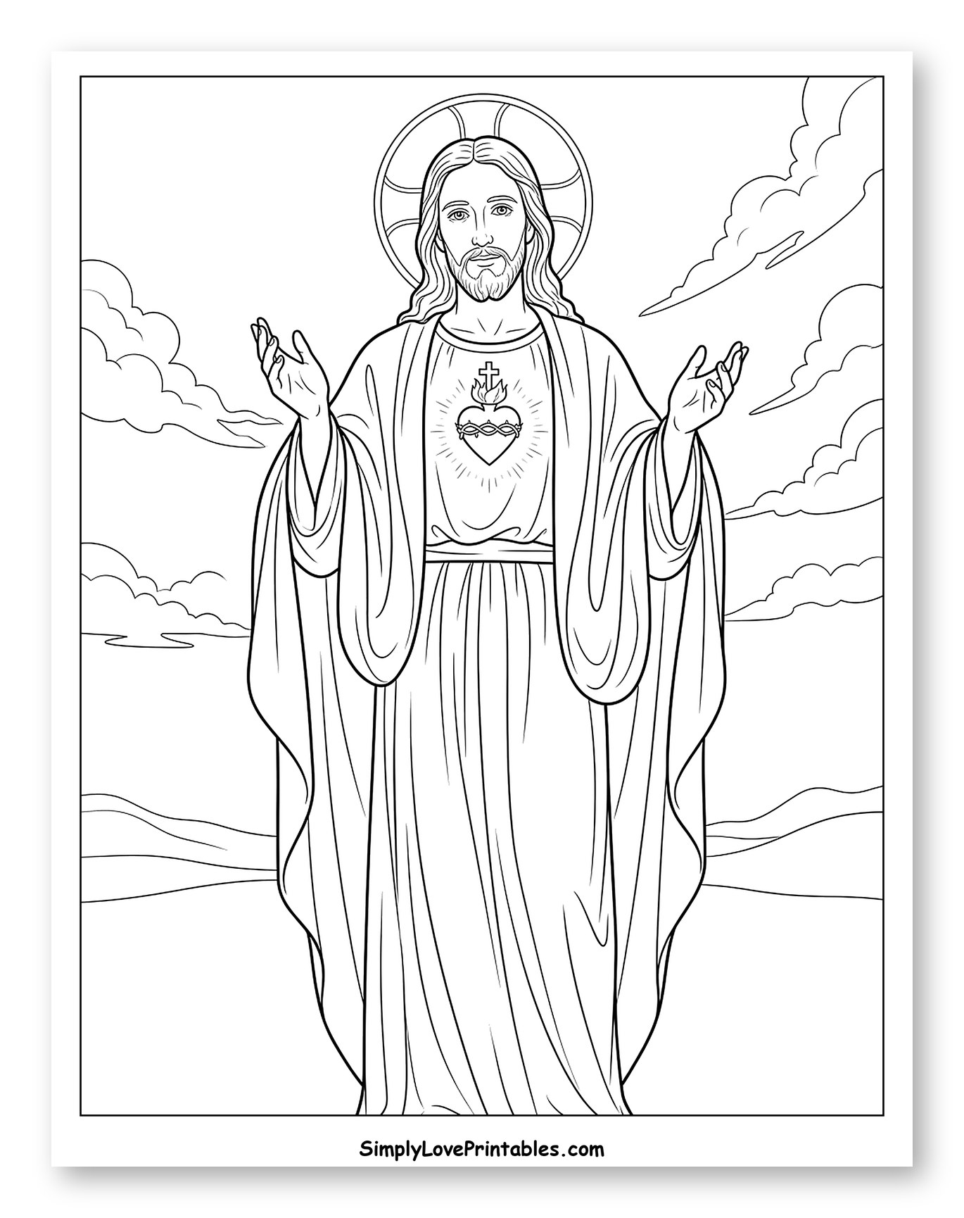 Sacred Heart Jesus Standing in Landscape