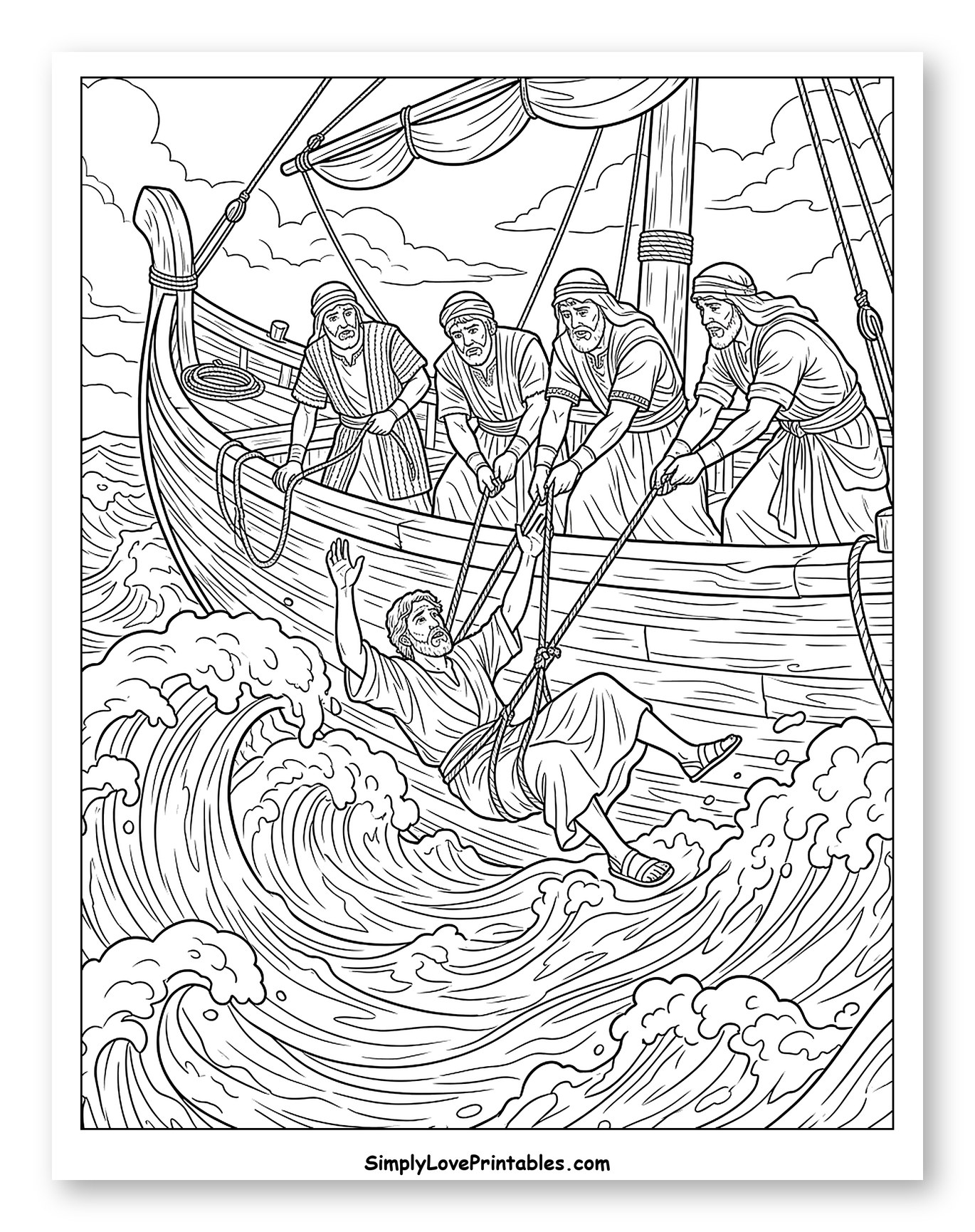 Sailors Rescuing Man from Rough Waters