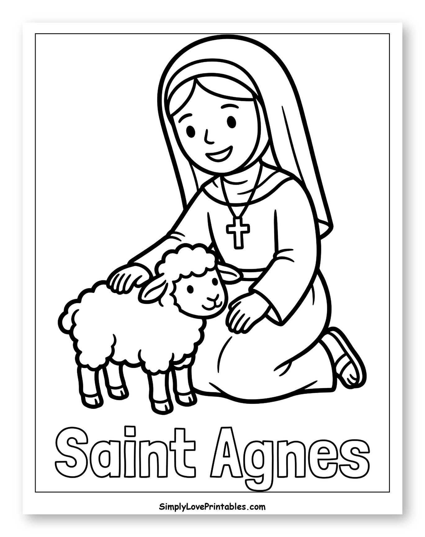 Saint Agnes Kneeling with a Lamb Coloring Sheet for Toddlers