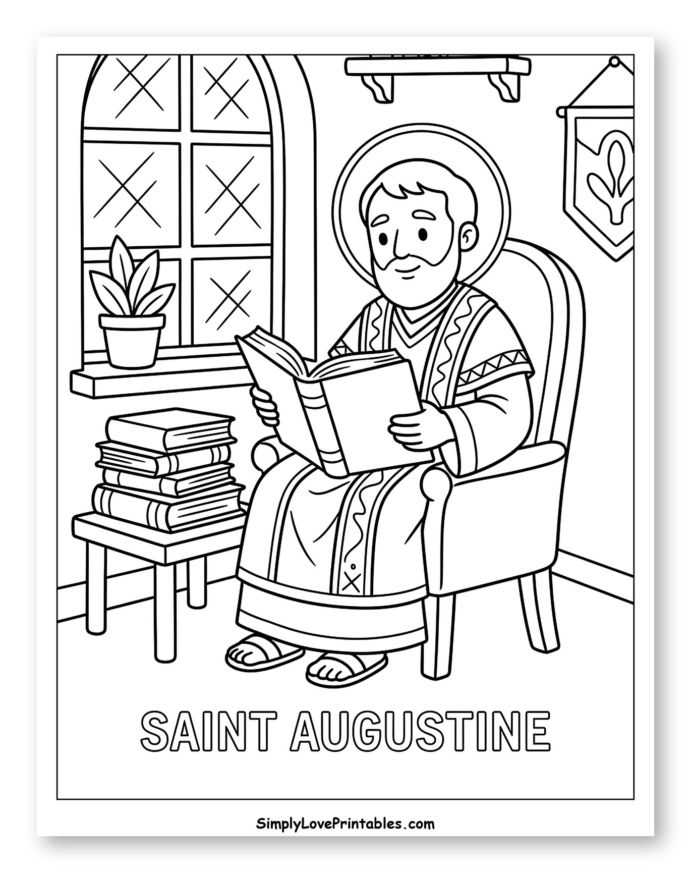 Saint Augustine Reading in His Study Coloring Page for Kids