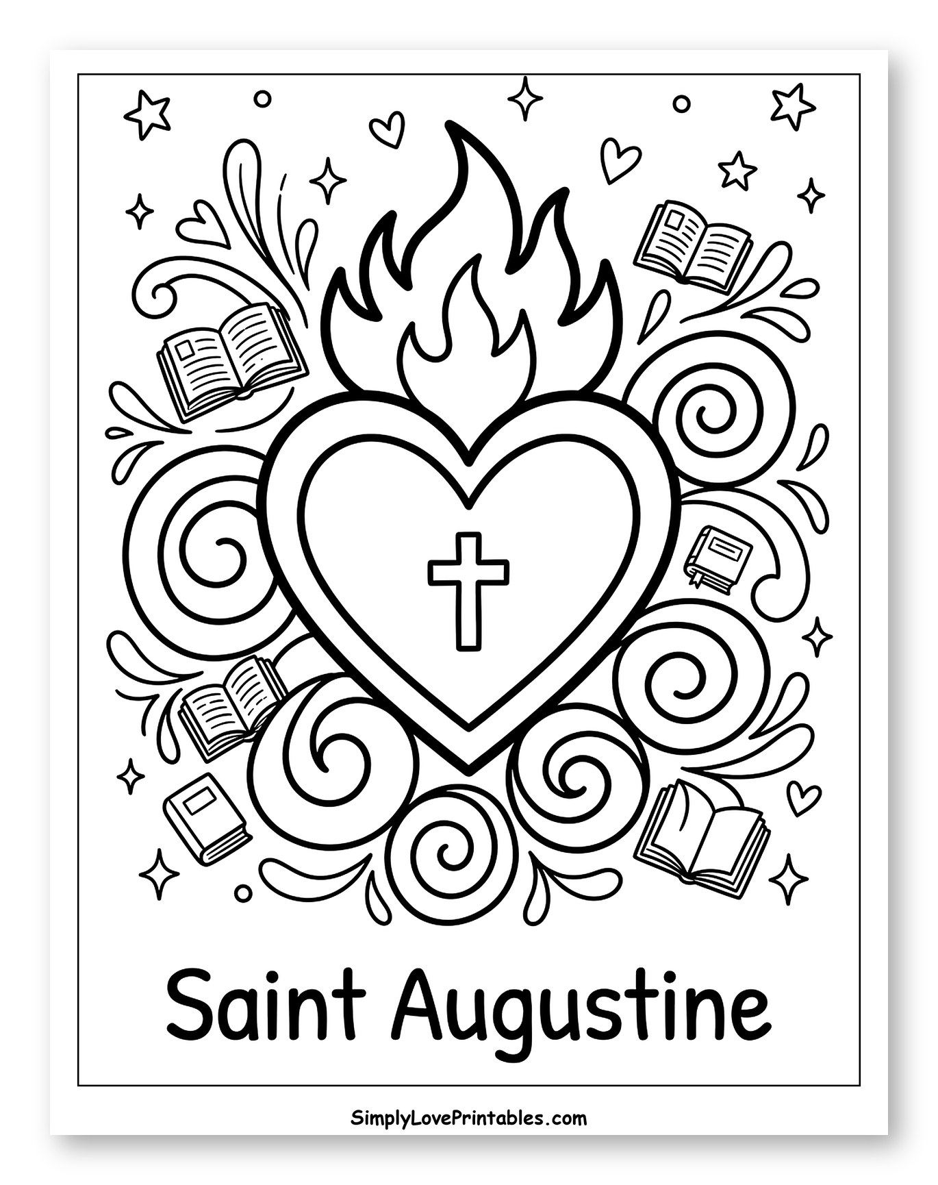 Saint Augustine's Flaming Heart with Books